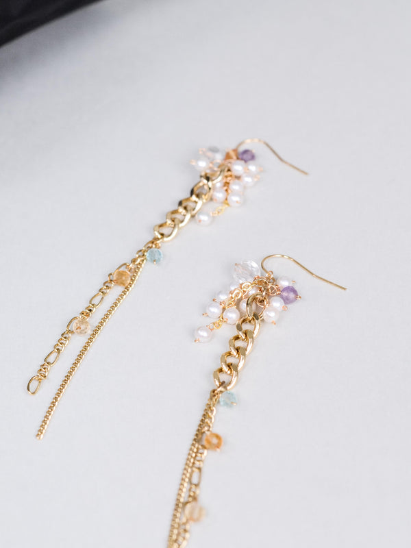 パール & アパタイト & シトリン ピアス〈しずくを、つらねて。〉14KGF/SV925/ステンレス ロングピアス ／ 6月・11月誕生石 ユニセックス｜神戸アトリエ LUCINE