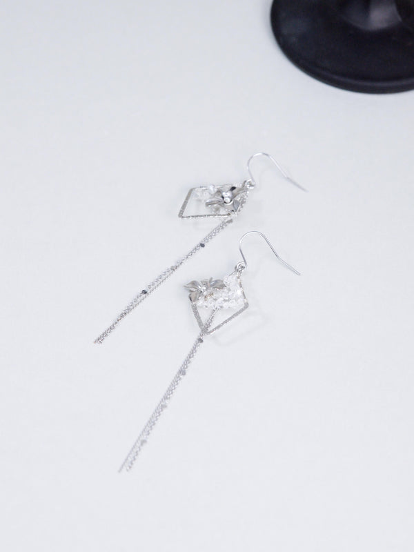 フェナカイト ピアス〈ひかりの、まど〉SV925 プラチナコーティング ロングピアス ／ 14KGF・イヤリング対応 ユニセックス｜神戸アトリエ LUCINE