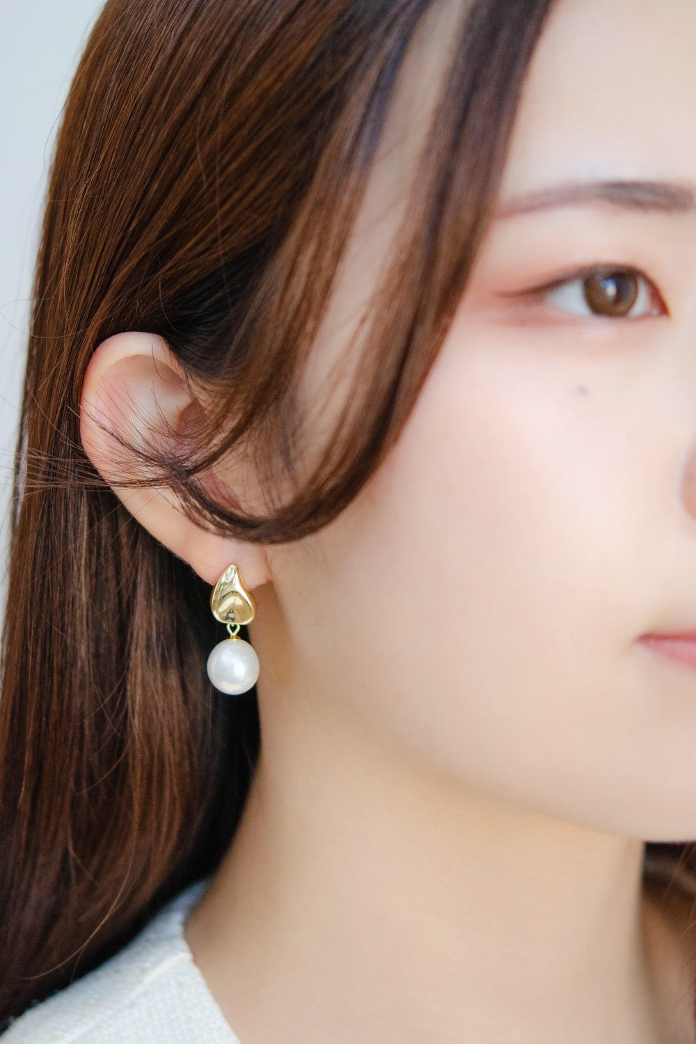 横顔美人淡水パール一粒ピアス