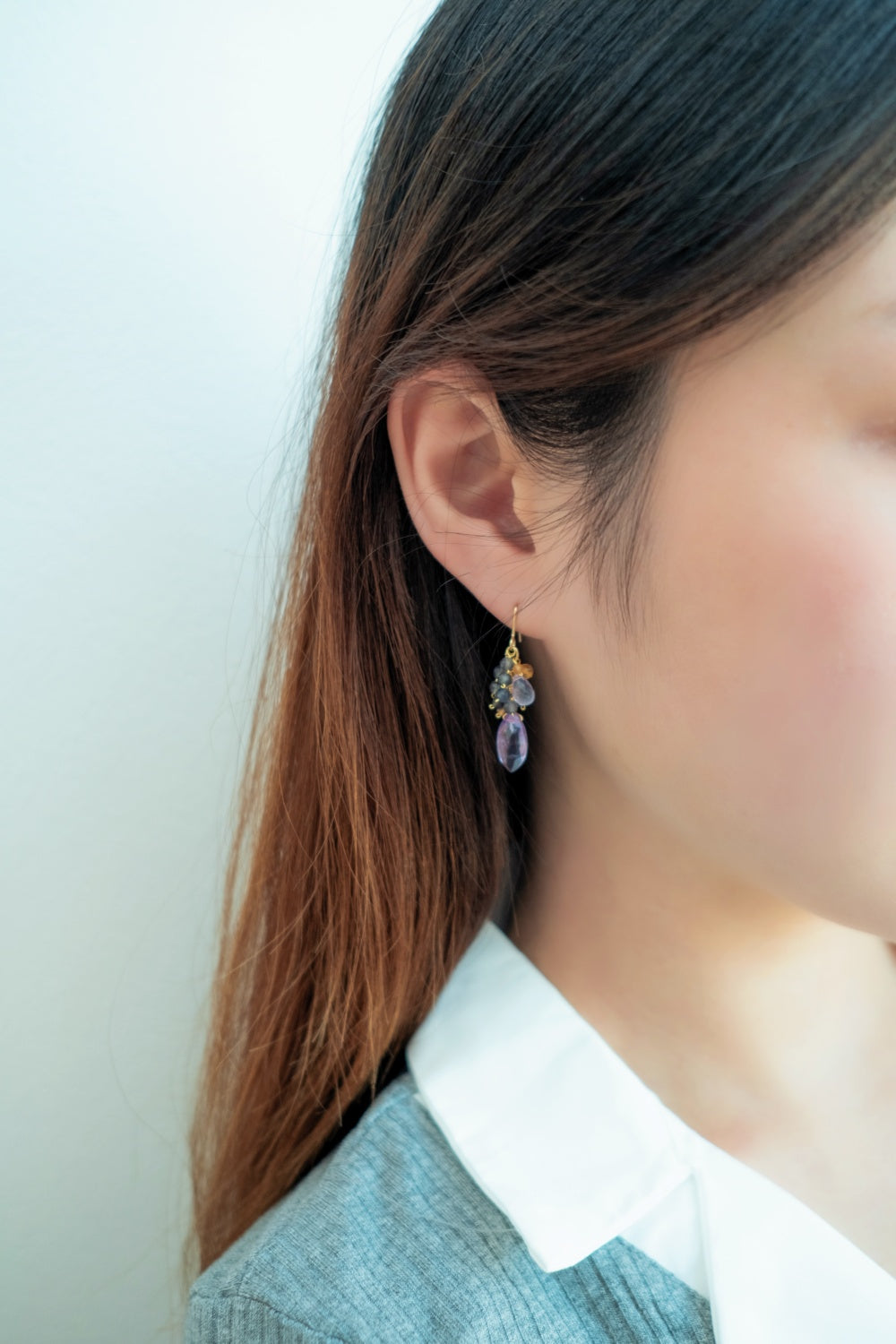 紫グラデが美しい天然石ピアス ハンドメイド