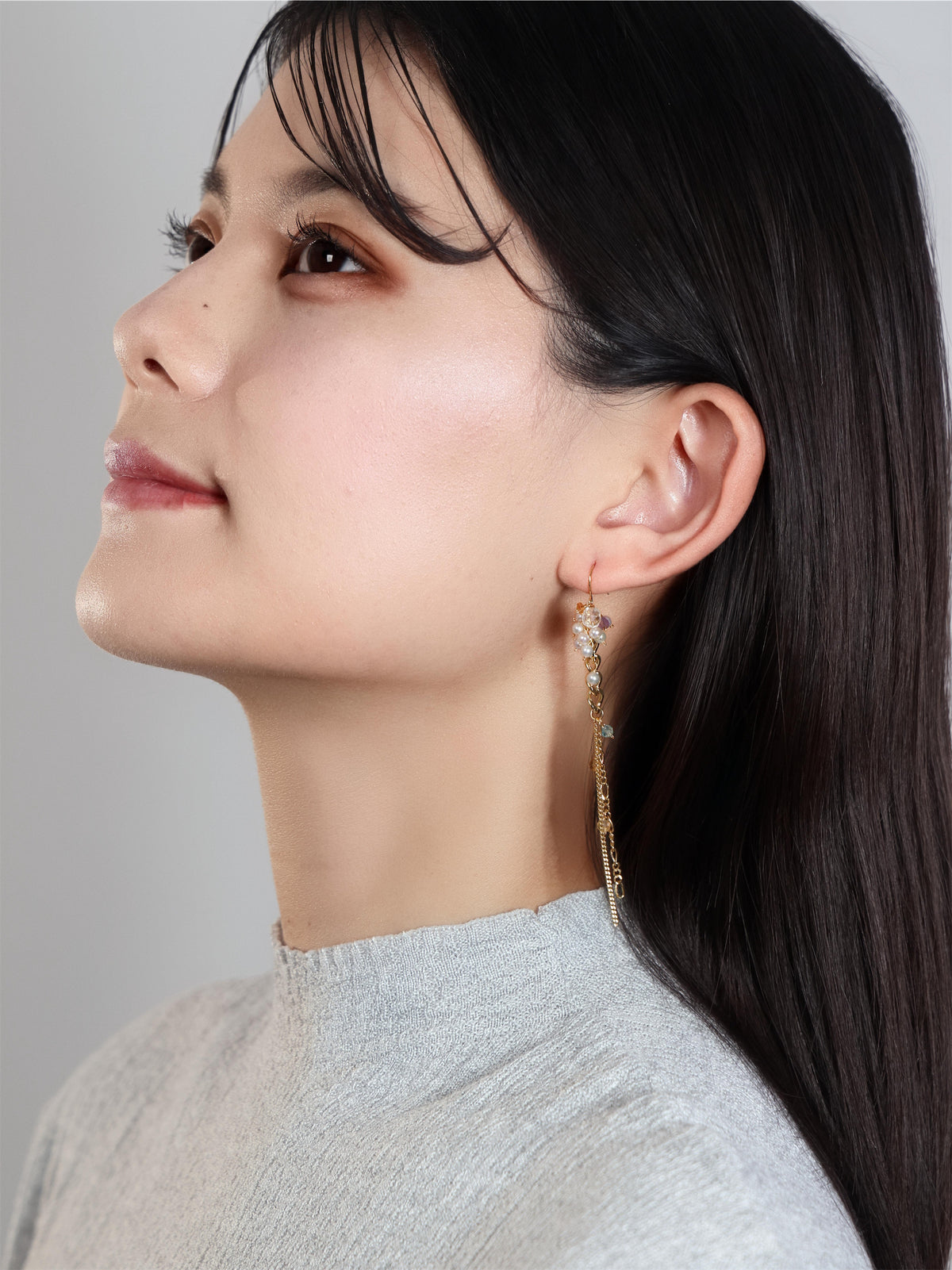 パール & アパタイト & シトリン ピアス〈しずくを、つらねて。〉14KGF/SV925/ステンレス ロングピアス ／ 6月・11月誕生石 ユニセックス｜神戸アトリエ LUCINE
