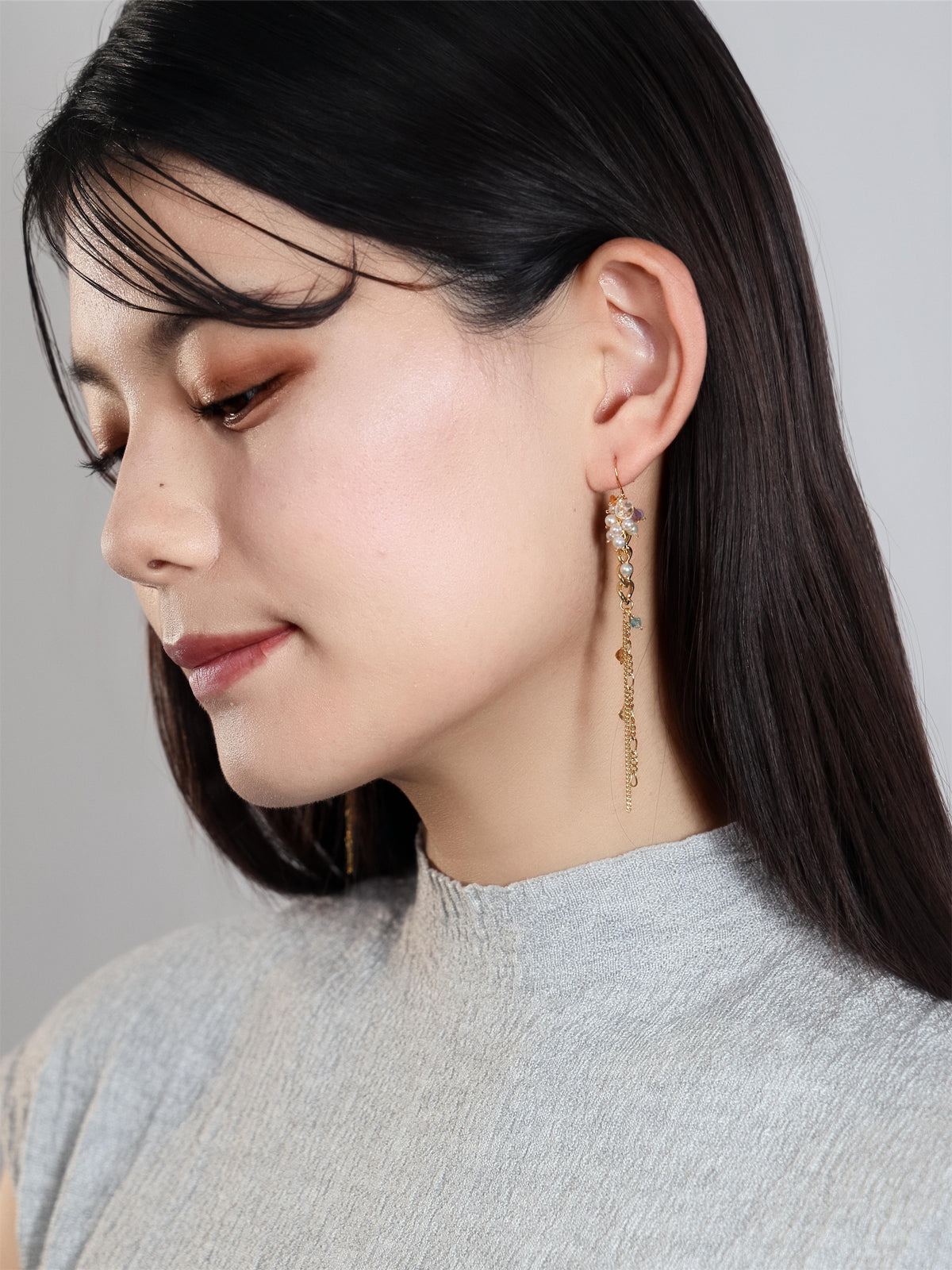 パール & アパタイト & シトリン ピアス〈しずくを、つらねて。〉14KGF/SV925/ステンレス ロングピアス ／ 6月・11月誕生石 ユニセックス｜神戸アトリエ LUCINE