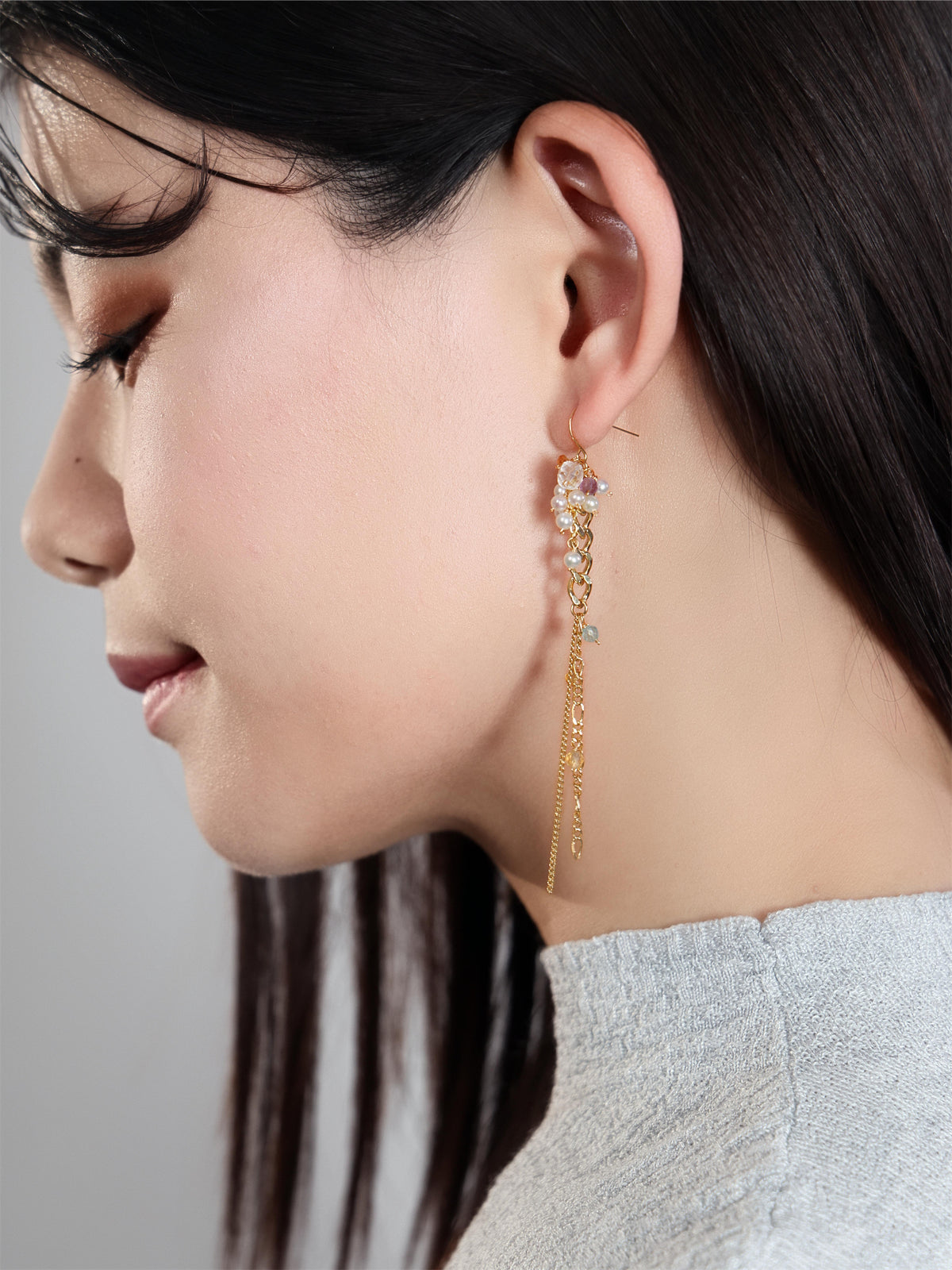 パール & アパタイト & シトリン ピアス〈しずくを、つらねて。〉14KGF/SV925/ステンレス ロングピアス ／ 6月・11月誕生石 ユニセックス｜神戸アトリエ LUCINE