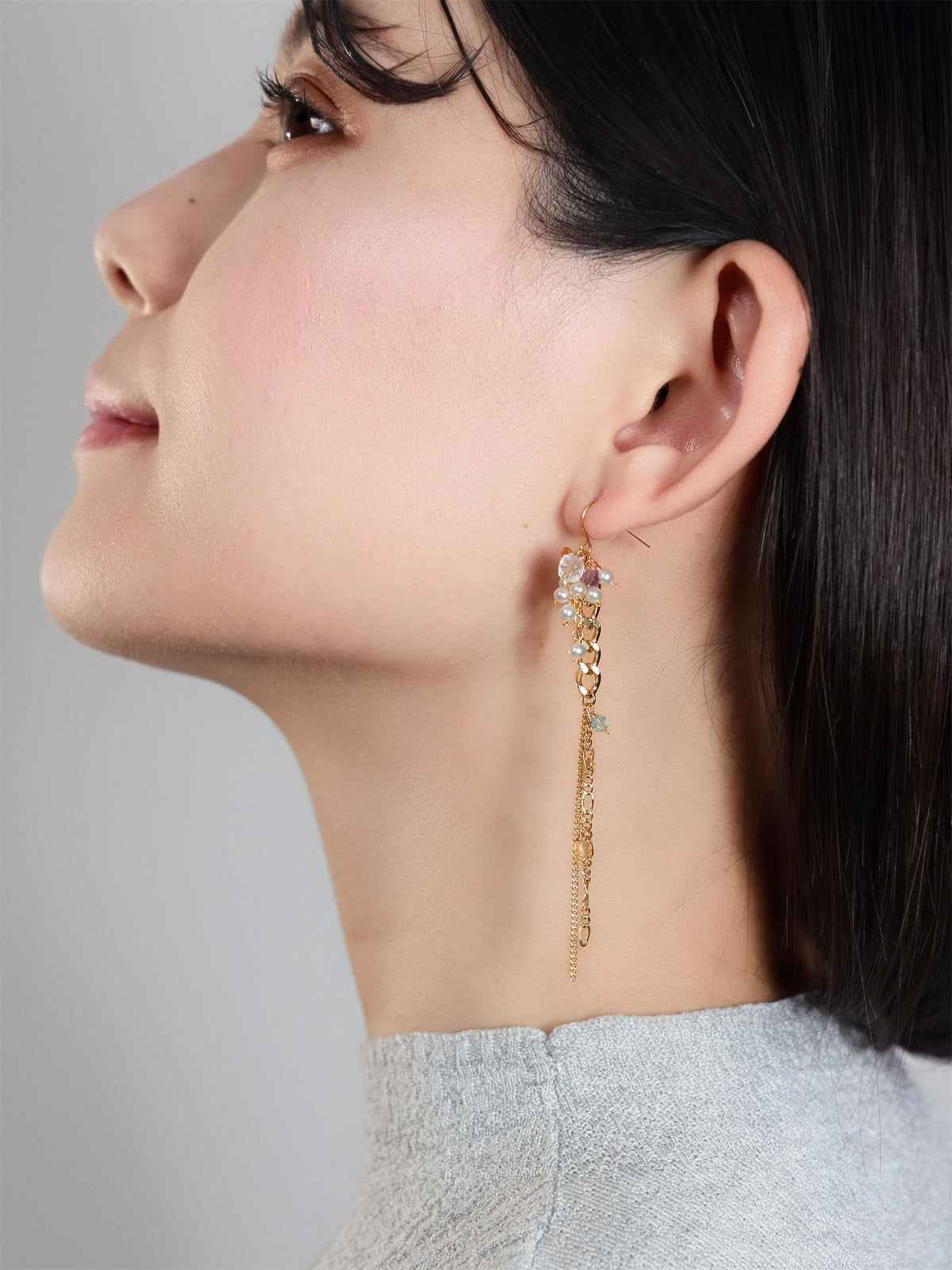 パール & アパタイト & シトリン ピアス〈しずくを、つらねて。〉14KGF/SV925/ステンレス ロングピアス ／ 6月・11月誕生石 ユニセックス｜神戸アトリエ LUCINE