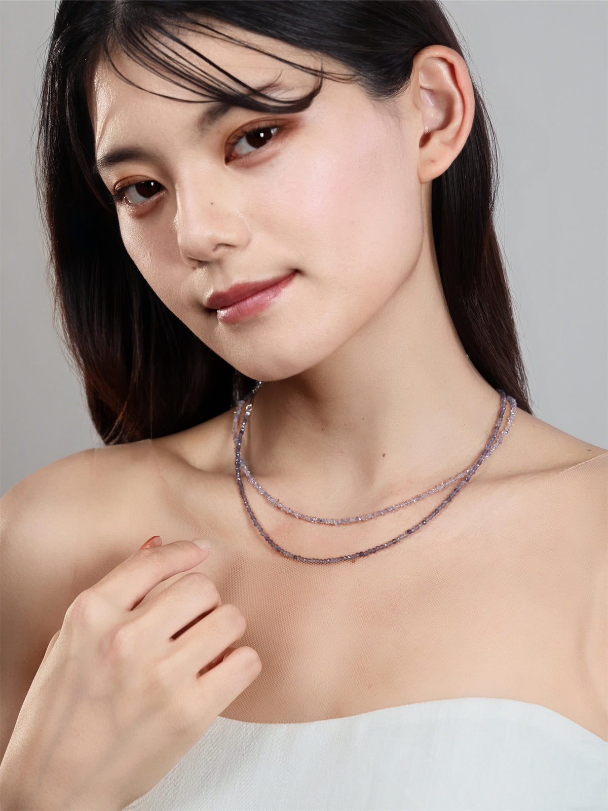 アイオライト & ハーキマーダイヤモンド ネックレス〈霧のなかに、ひかり〉SV925 2WAY ロング85cm｜神戸アトリエ LUCINE