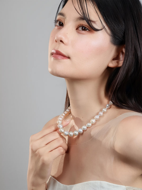 淡水パール ネックレス - 【永遠のベーシック】上質な真珠の連なりとスクエアクラスプ / 14KGF・42cm