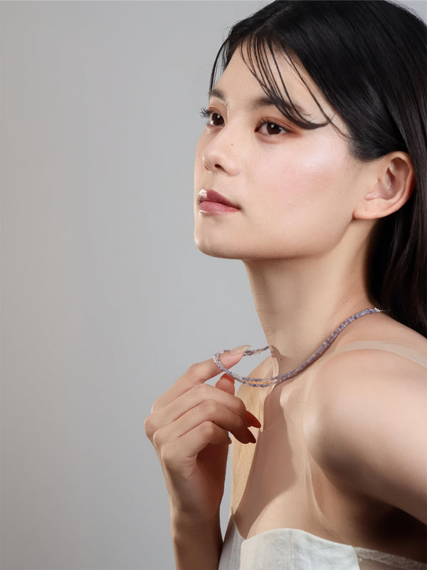 タンザナイト & レインボークォーツ 2連ネックレス〈夜空をふたすじ、首もとに纏う〉SV925 ／ 12月誕生石 ユニセックス｜神戸アトリエ LUCINE
