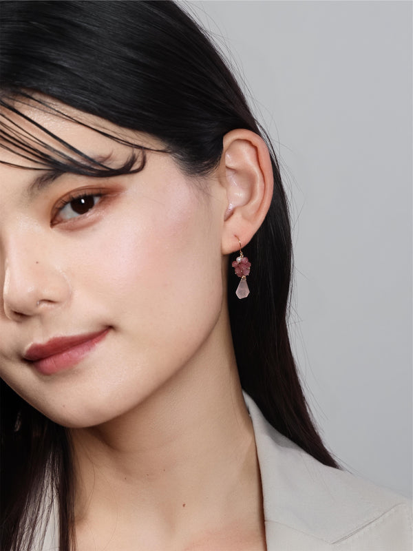 トルマリン & ローズクォーツ ピアス〈愛の蕾〉- 10月誕生石 / 天然石 14KGF