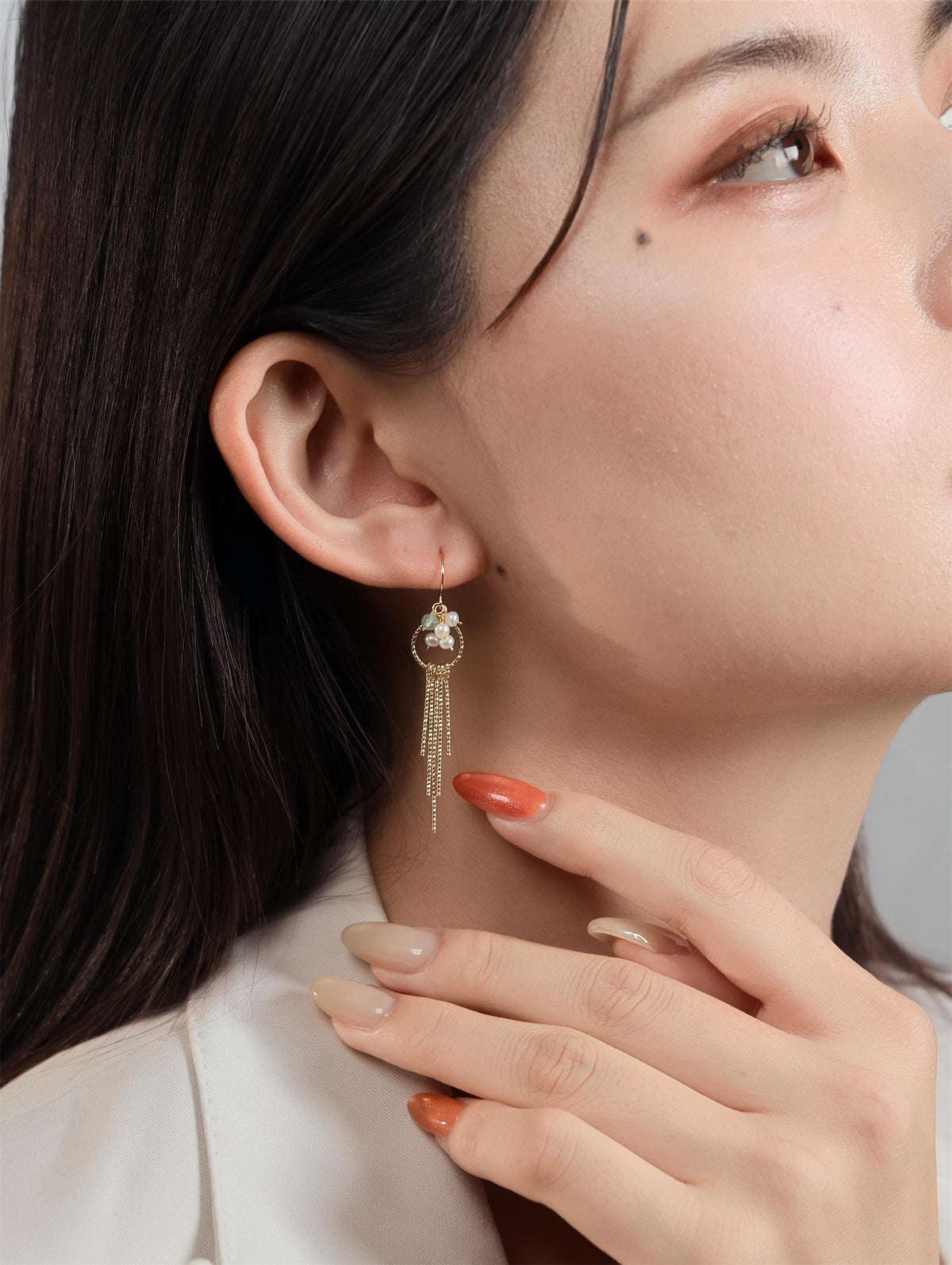 パール & アパタイト ピアス〈しずくが、こぼれるように〉14KGF/SV925/ステンレス ロングピアス ／ 6月誕生石 ユニセックス｜神戸アトリエ LUCINE
