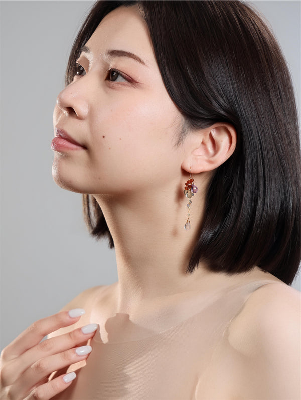 フォンタストーン & クォーツ ピアス〈夕あかりを、ひとしずく。〉14KGF/SV925/ステンレス ロングピアス ／ 4月誕生石 ユニセックス｜神戸アトリエ LUCINE