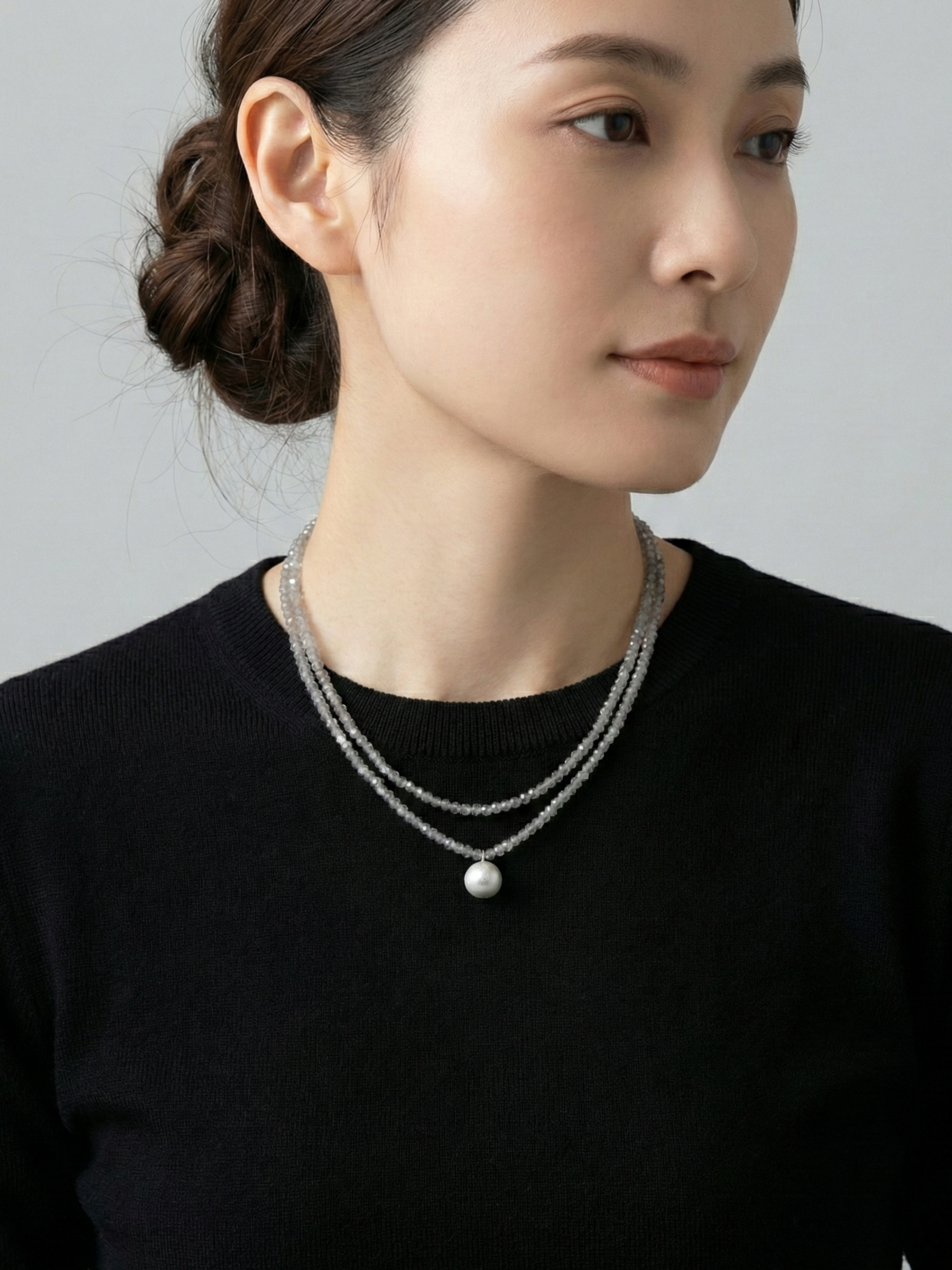 【6月 誕生石】グレームーンストーン 2連 ネックレス | 華奢 パールチャーム SV925