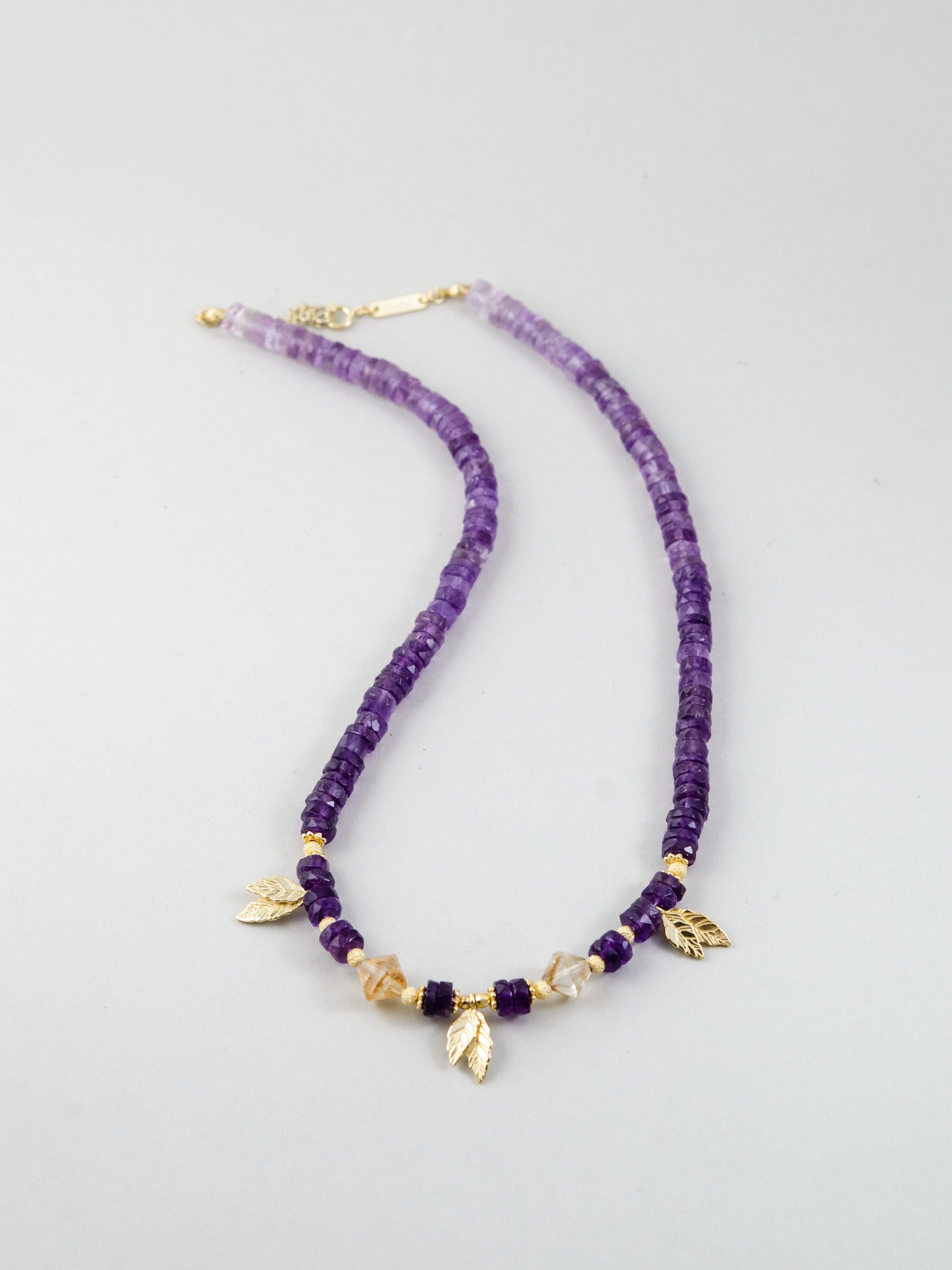 シトリン、アメジストネックレス2点 シトリン & アメジスト ネックレス - 揺れる紫の雫 / 2月・11月誕生石