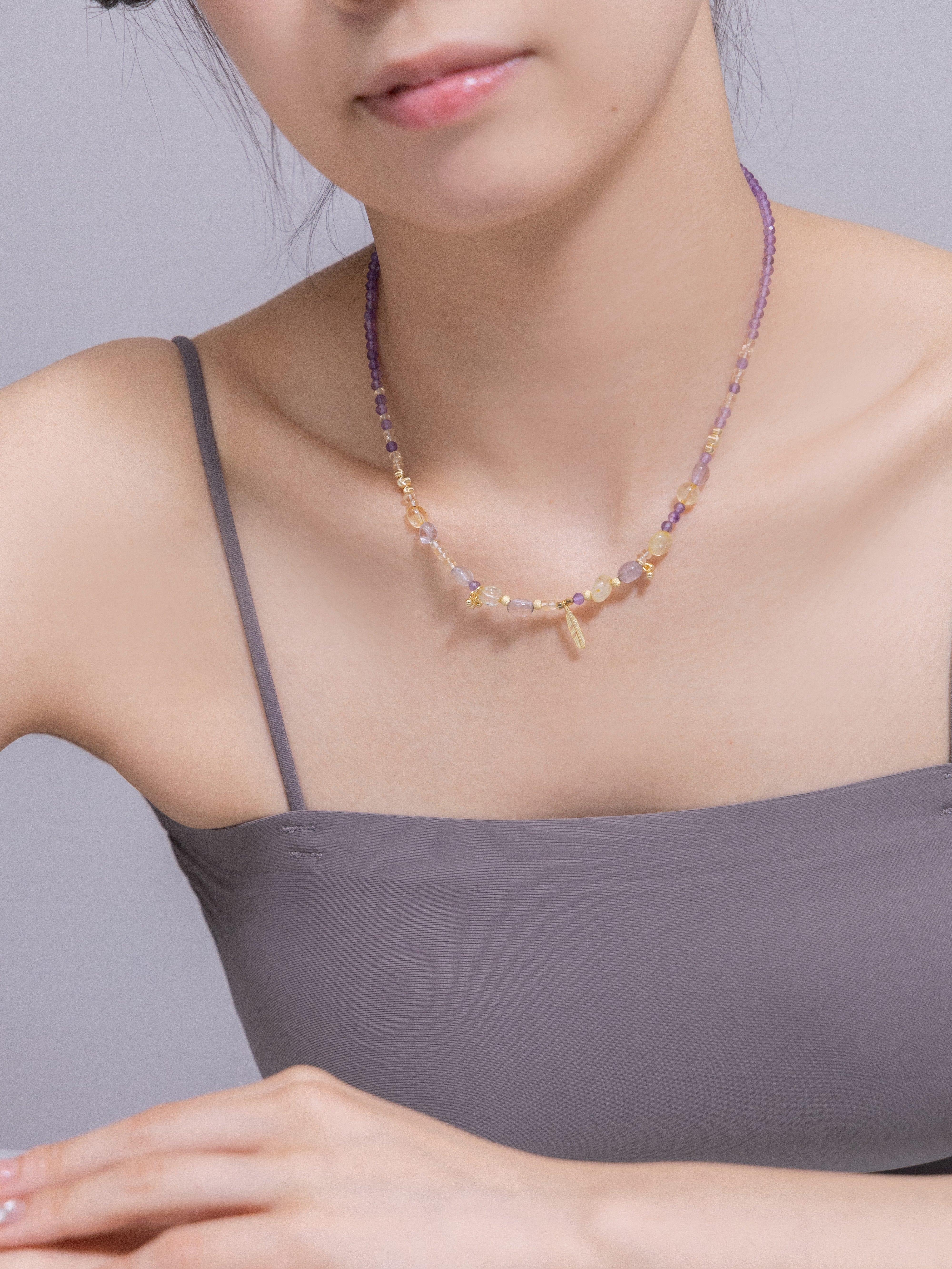 アメジスト & シトリン ネックレス - 【菫色と蜂蜜色】高貴な紫と黄金