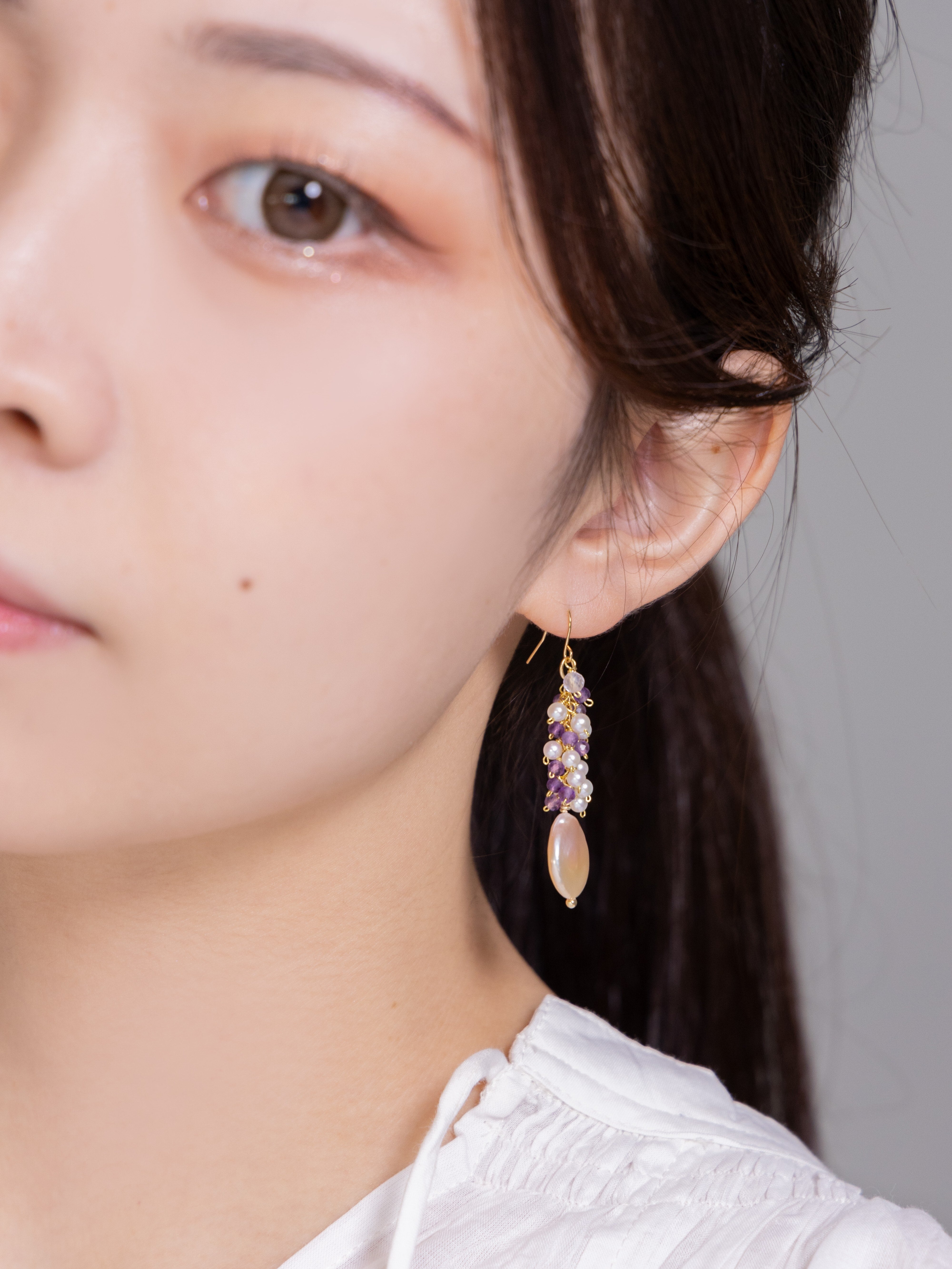 アメジスト ピアス 着用画像 正面 モデル 2月誕生石 サイズ感