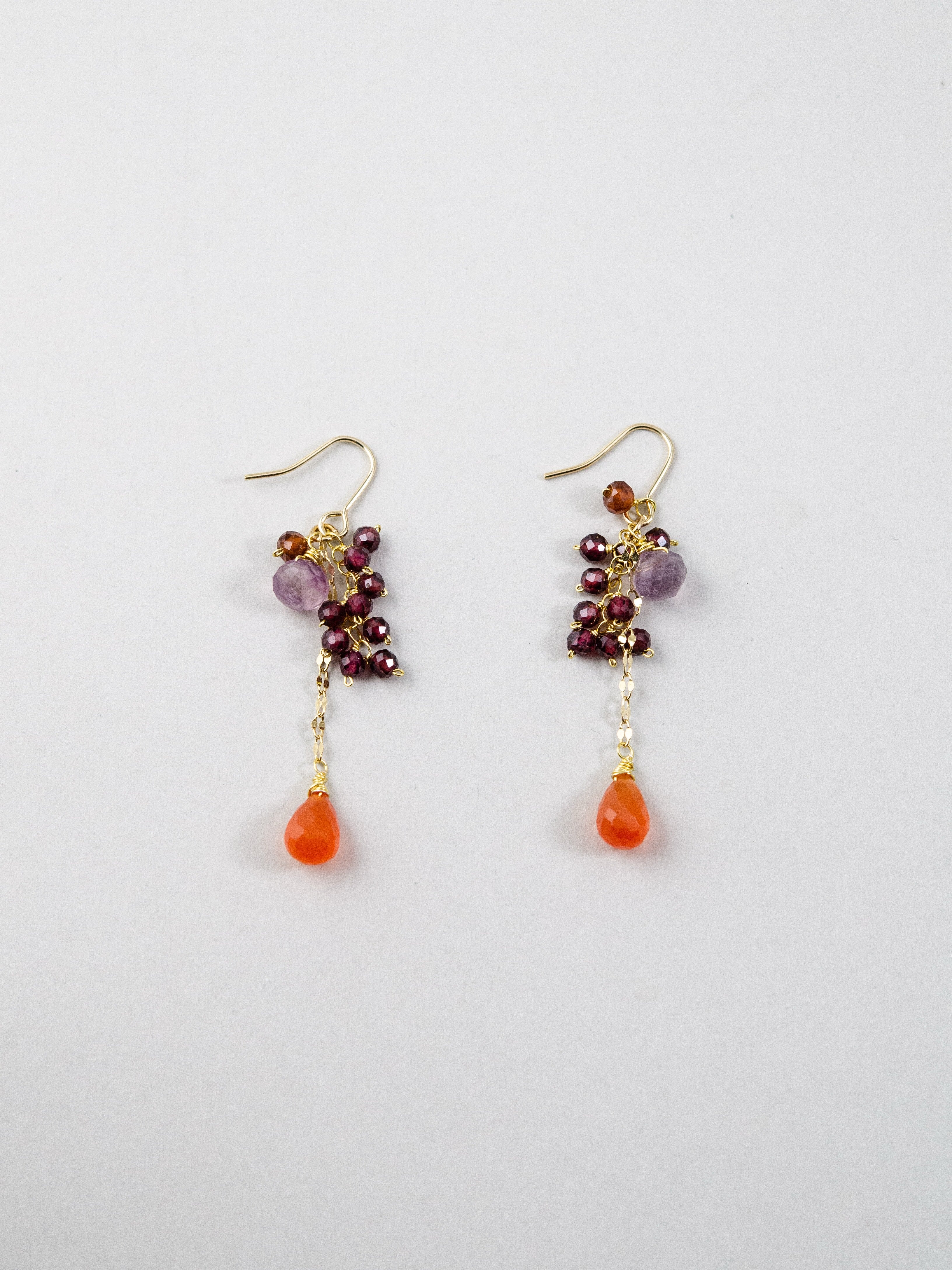 カーネリアン 天然石 ピアス 置き画 赤とオレンジ 14kgf