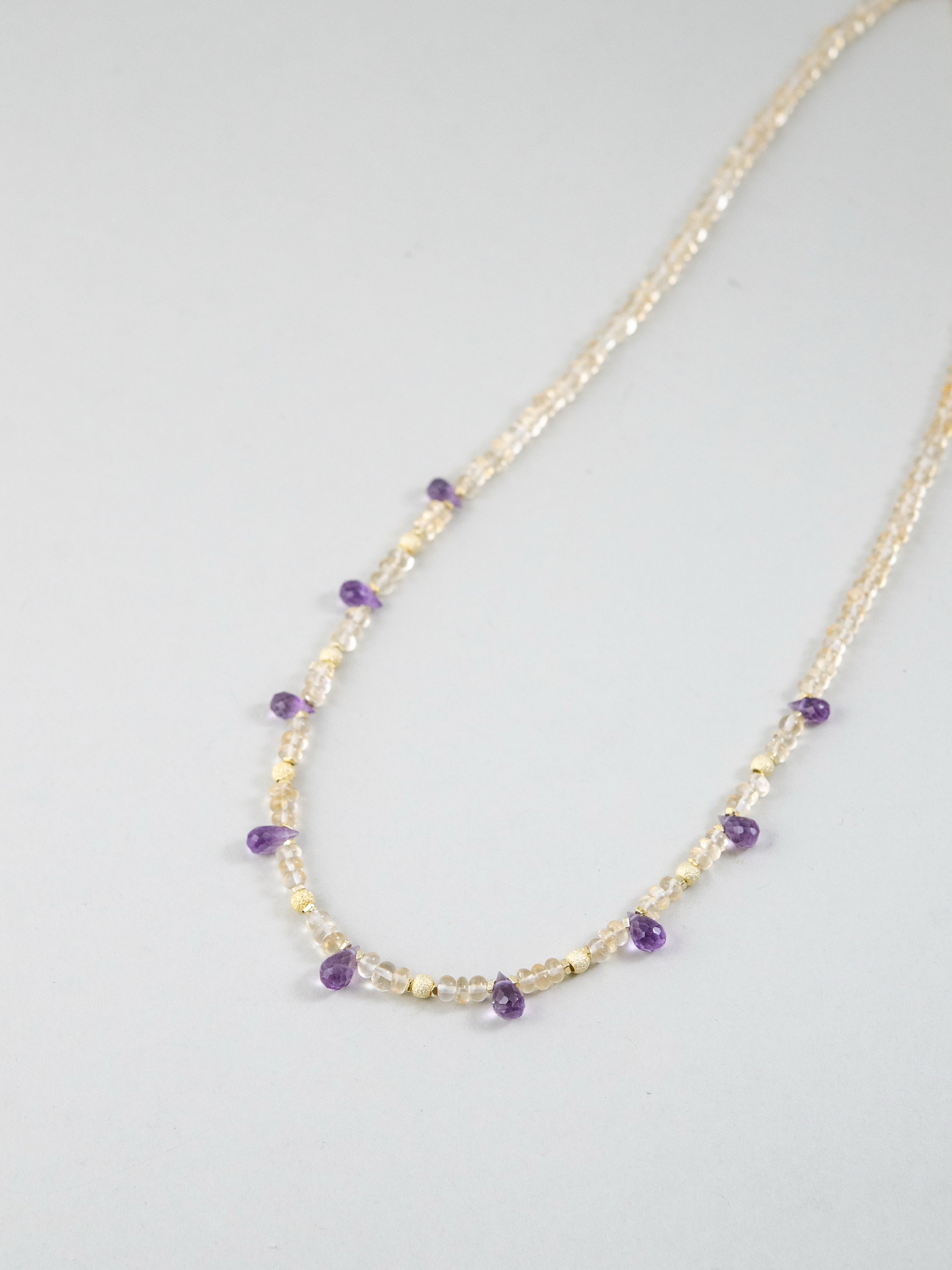 シトリン & アメジスト ネックレス 揺れる紫の雫 2月・11月誕生石 K14GP