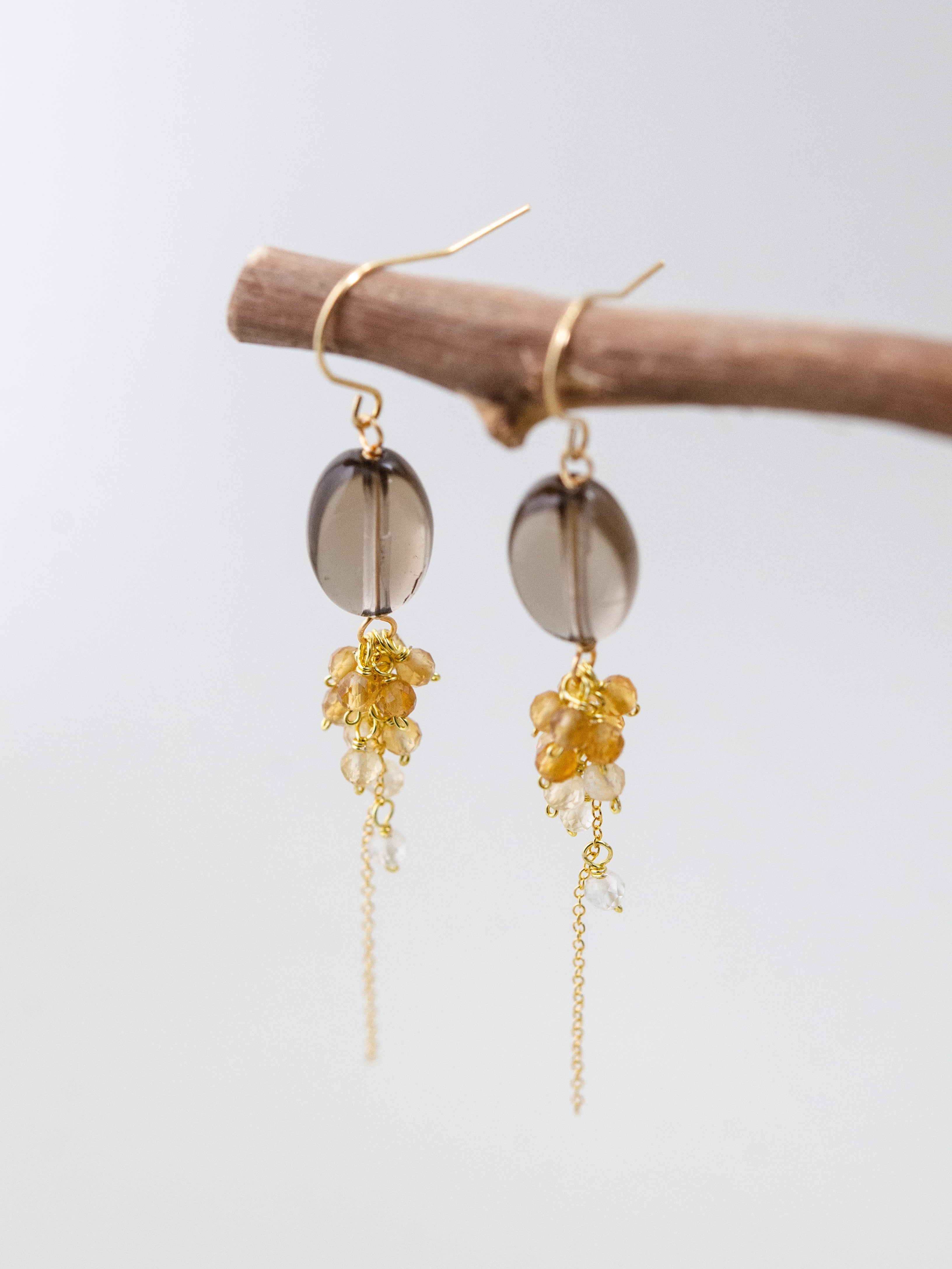 シトリン ピアス 琥珀カラー 天然石 14kgf 側面