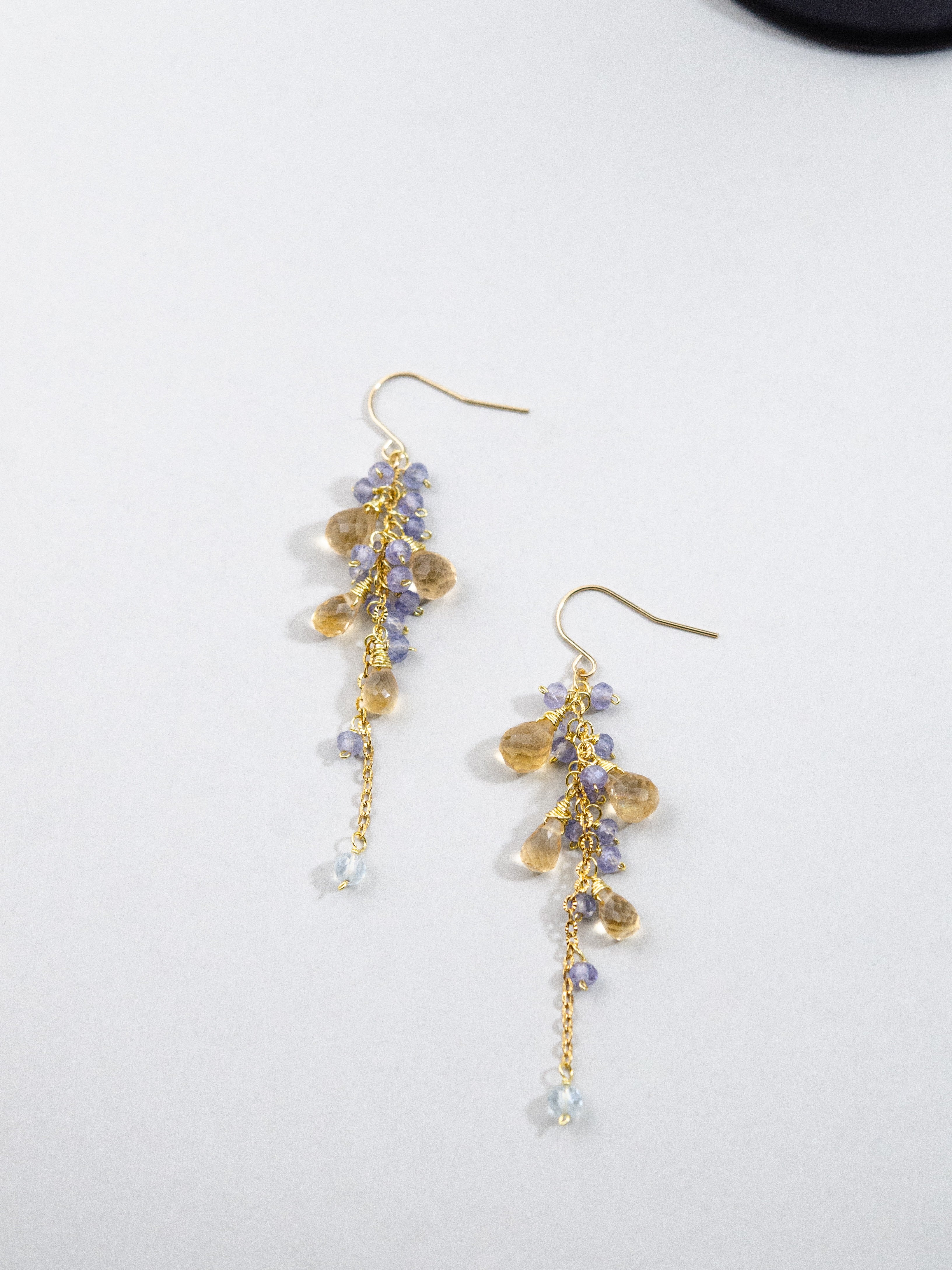 LUCINE シトリン & タンザナイト 揺れる ピアス - 【イヤリング変更可