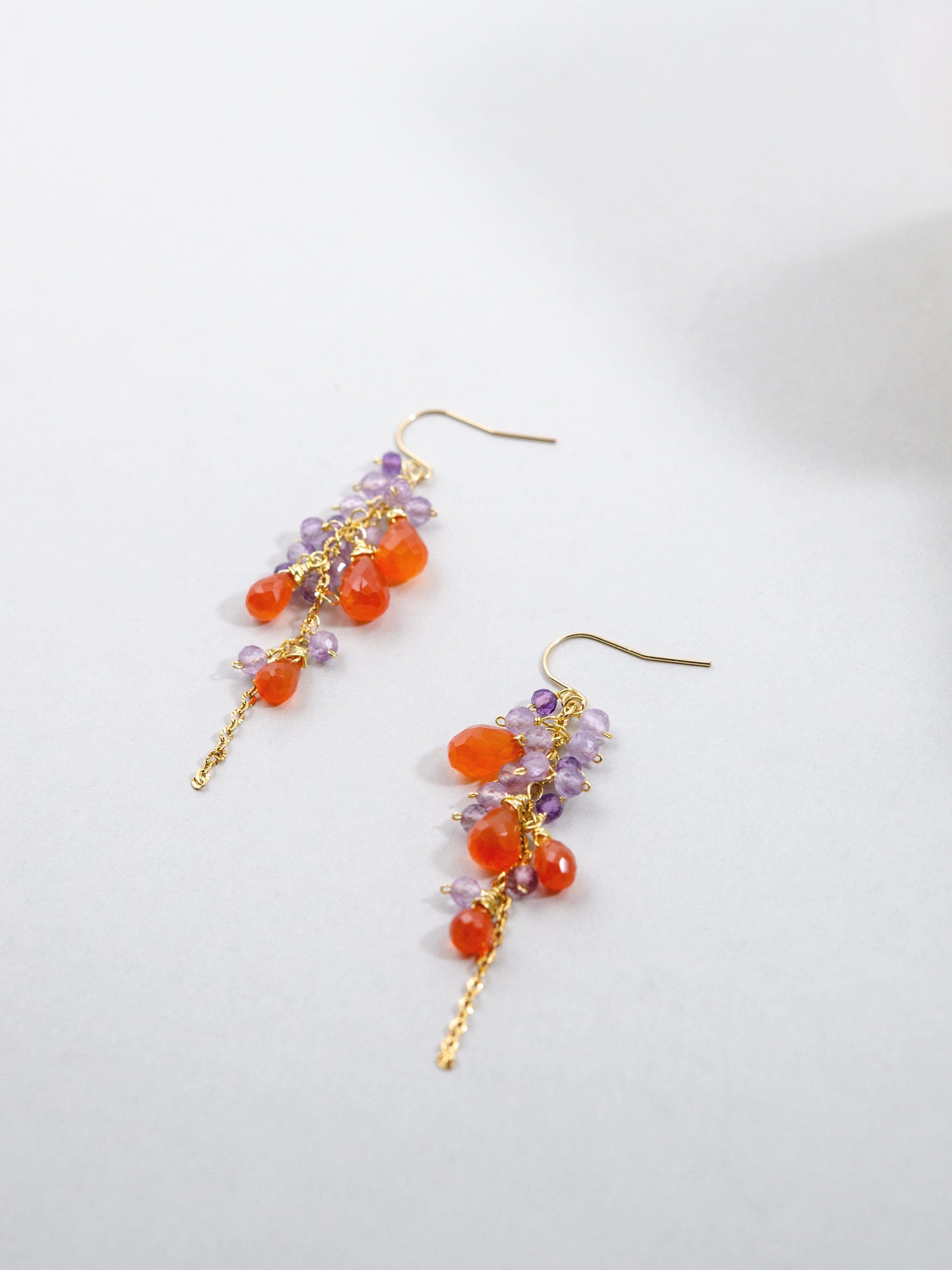 イヤリング変更可 ピアス 天然石 アクセサリー 夕焼け色