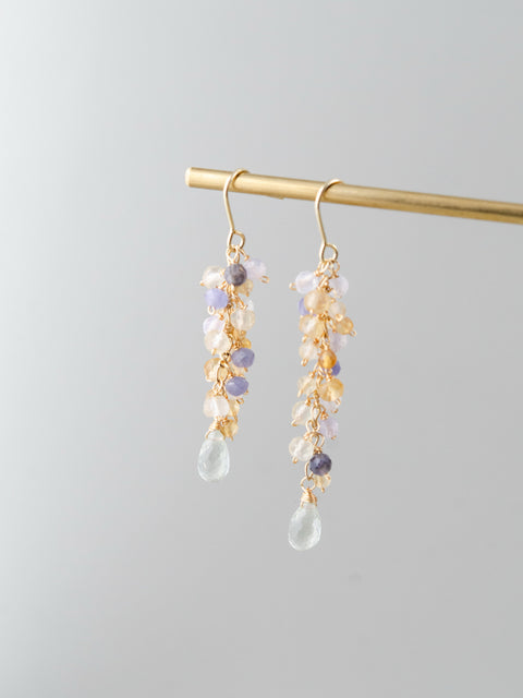 クリスタル(水晶) & ラピスラズリ & ガーネット ピアス【イヤリング可】大地の息吹/4月誕生石 14kgf