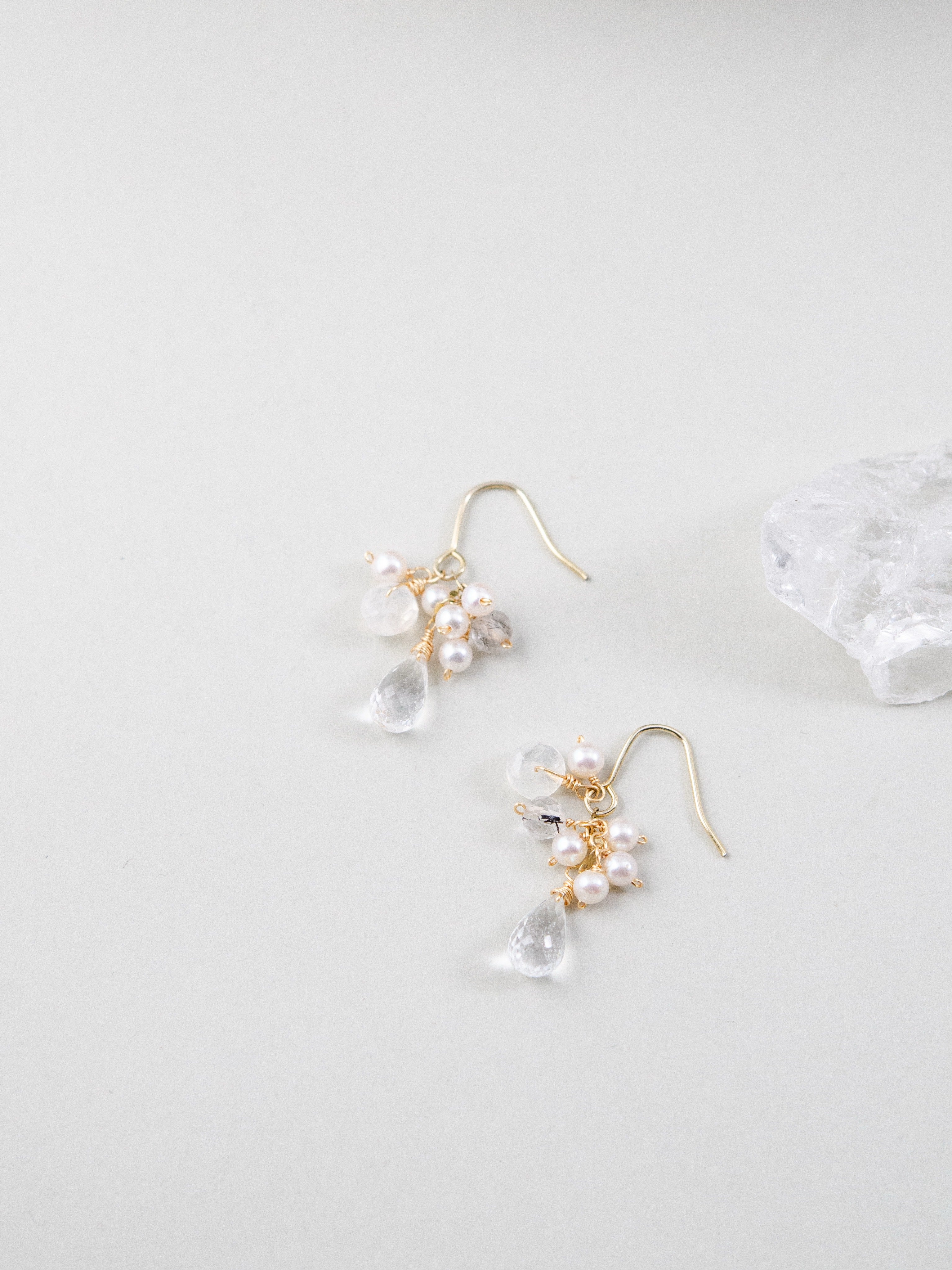 天然石ピアス クリスタルと淡水パール 商品全体図