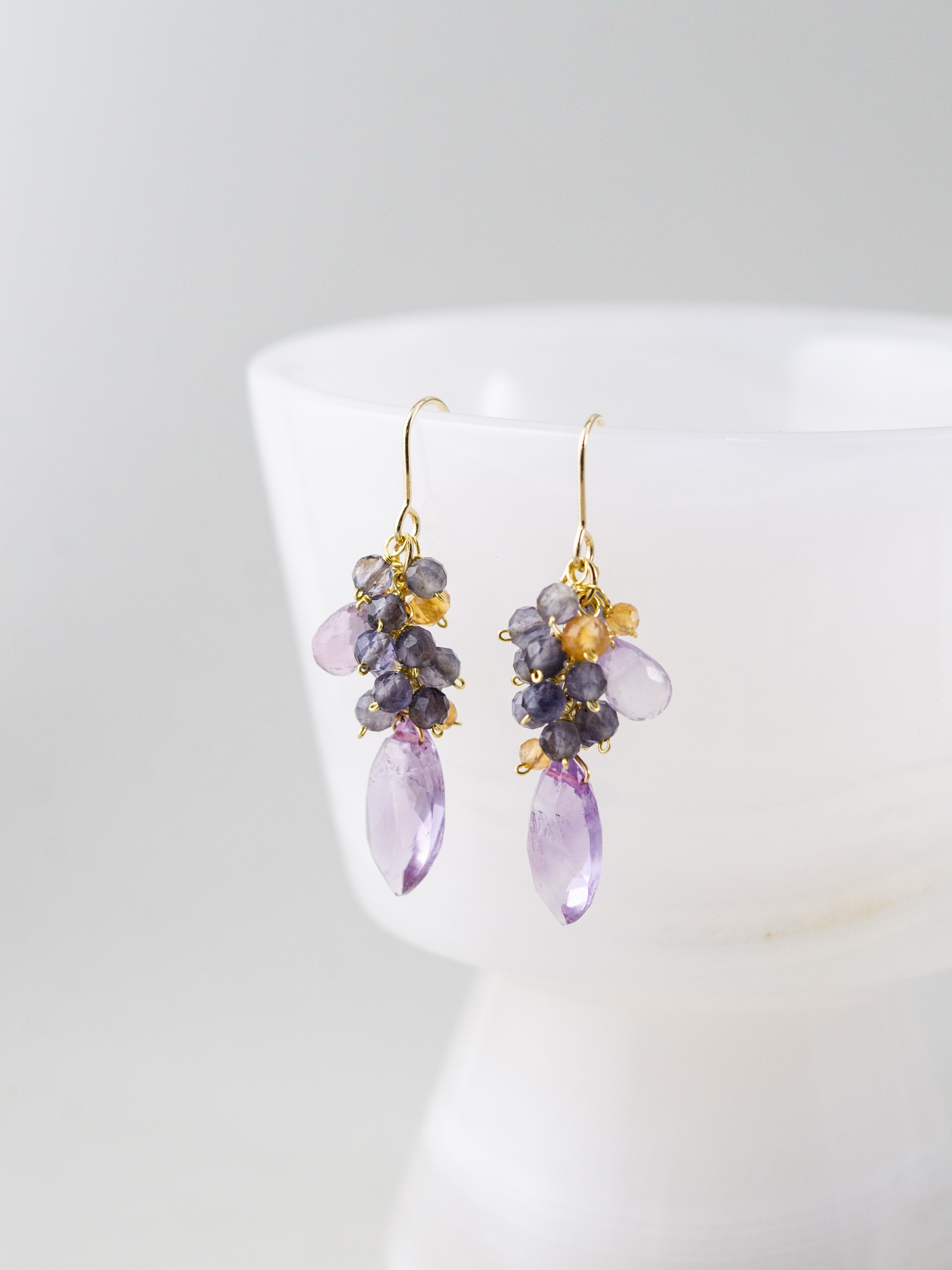 アメジスト&シトリン&アイオライト ピアス【イヤリング可】スミレの花