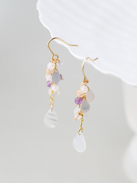 フローライト & シトリン ピアス〈雨色プリズム〉- イヤリング変更可 / 14kgf SV925
