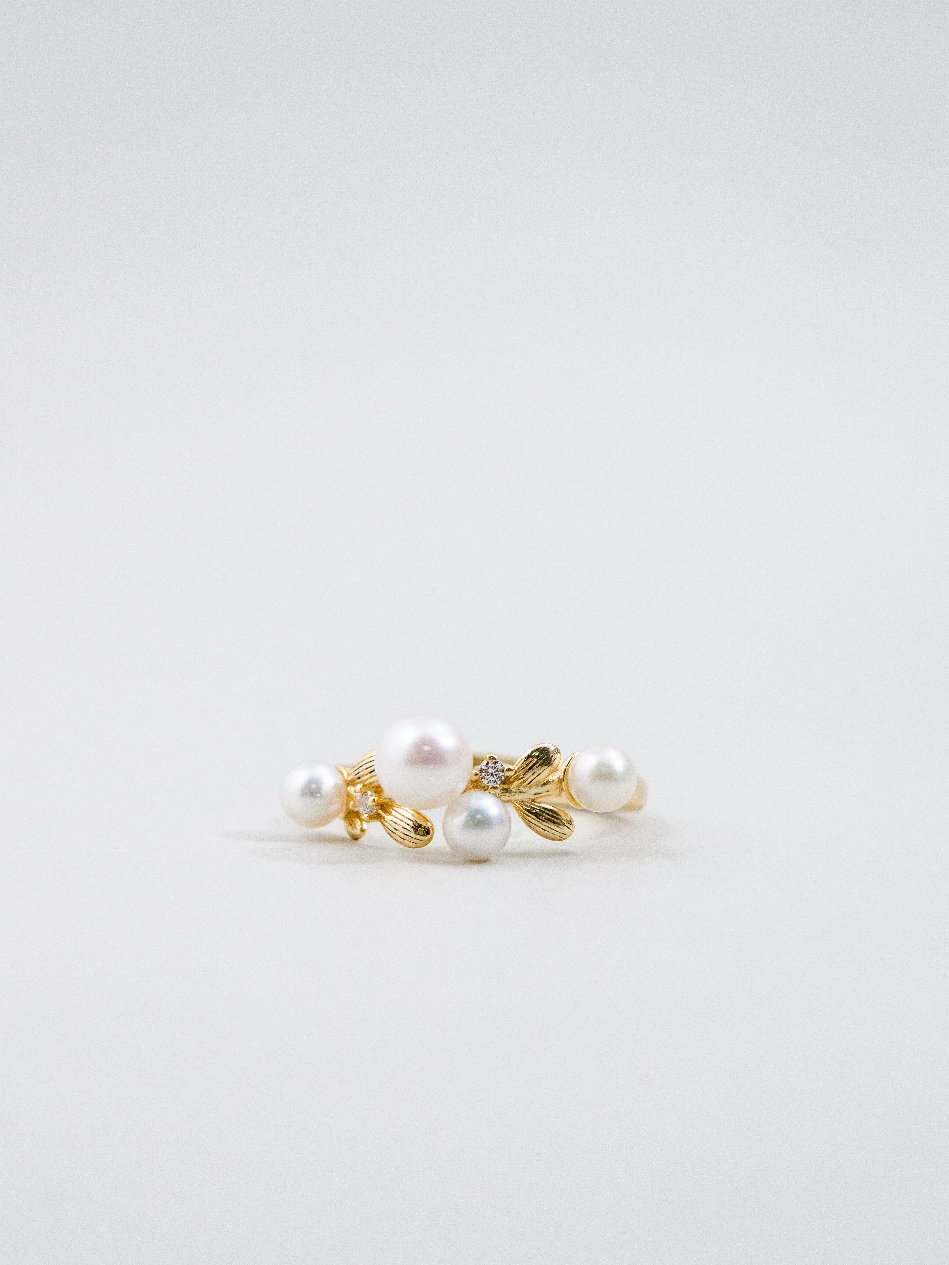 淡水パール & リーフ ゴールド リング 3連パール ボタニカル SV925