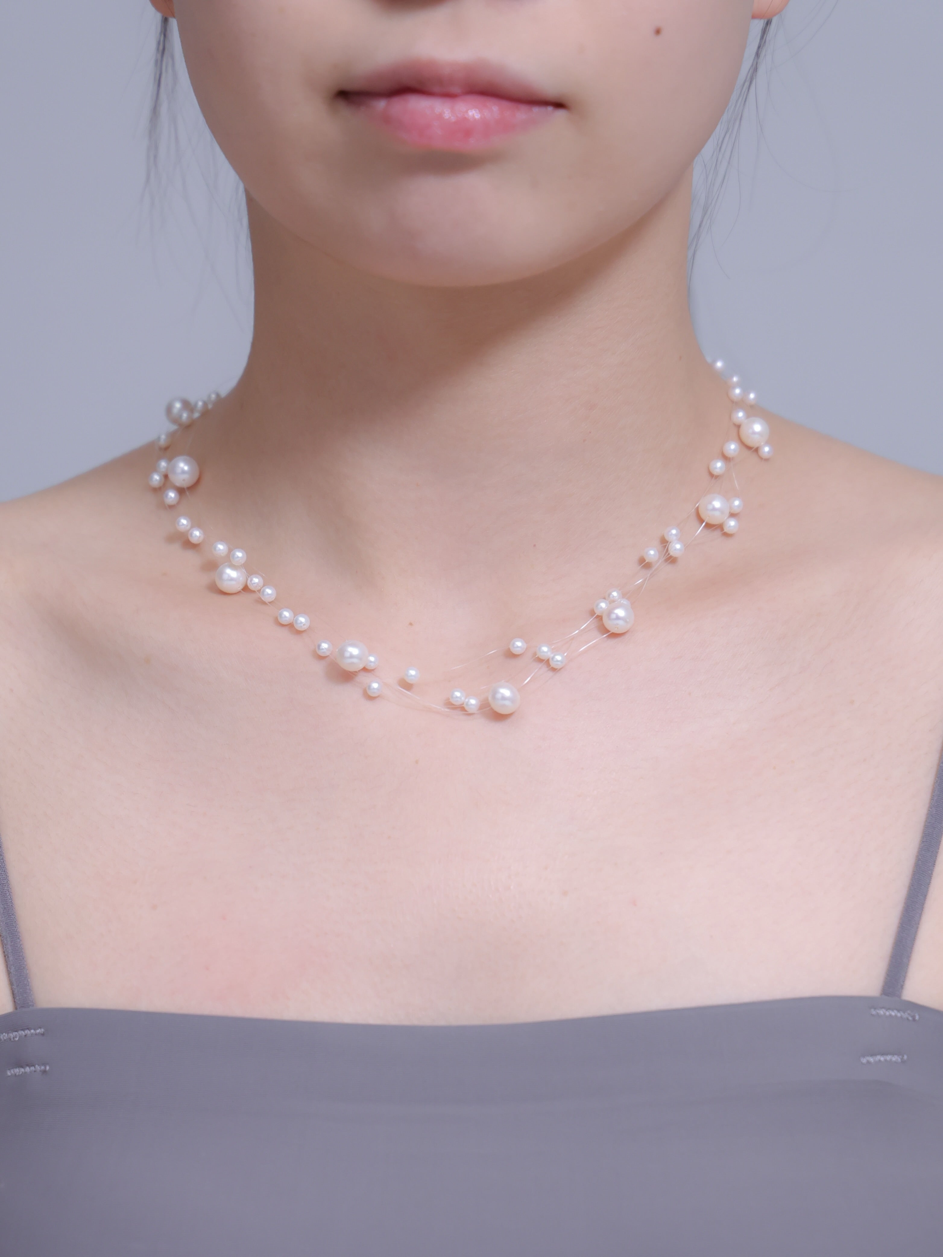 6月誕生石 淡水パールネックレス 着用正面 デコルテを華やかに