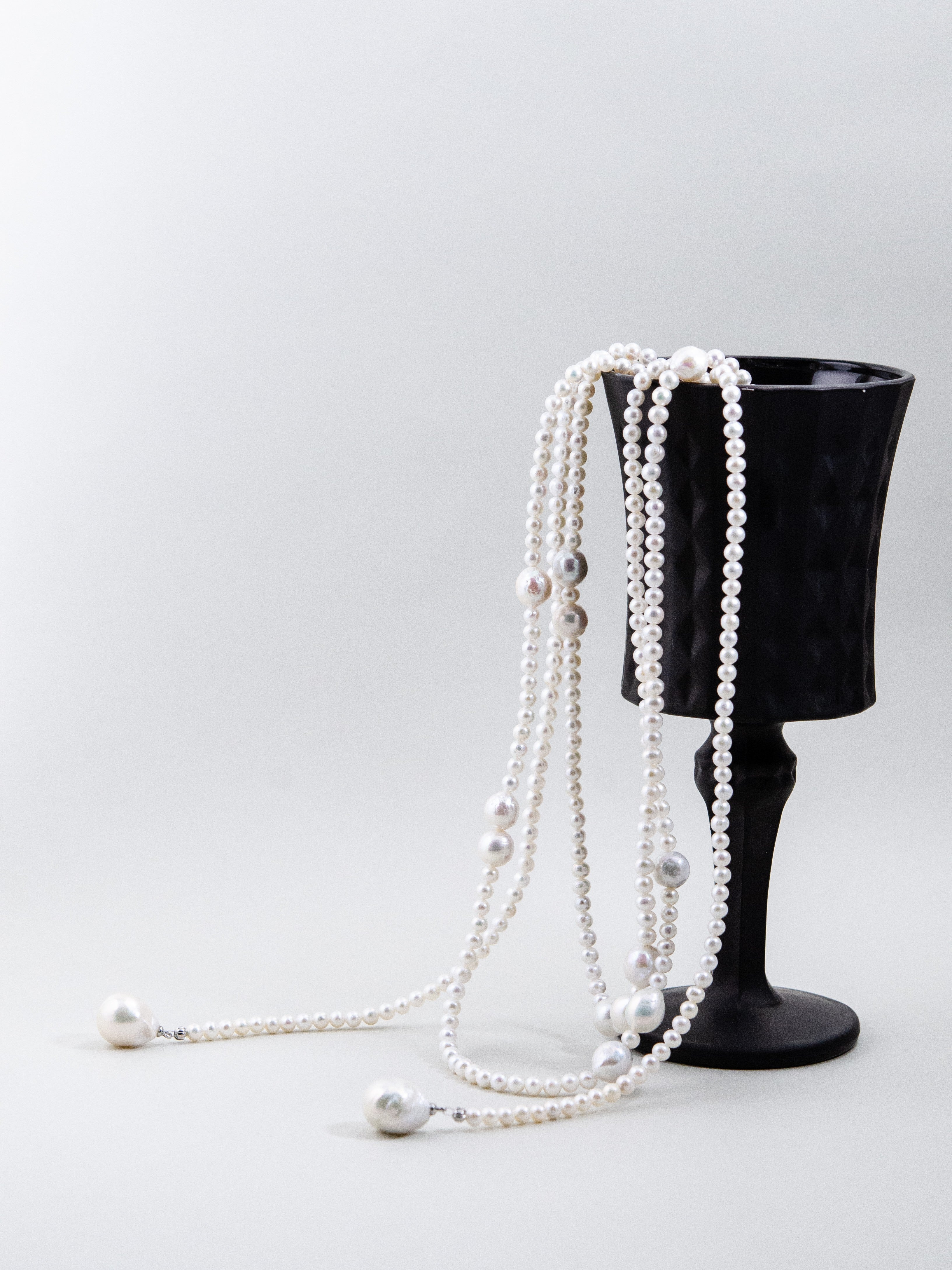 淡水パール & シードパール ロング ラリエット ネックレス 全体 アレンジ例