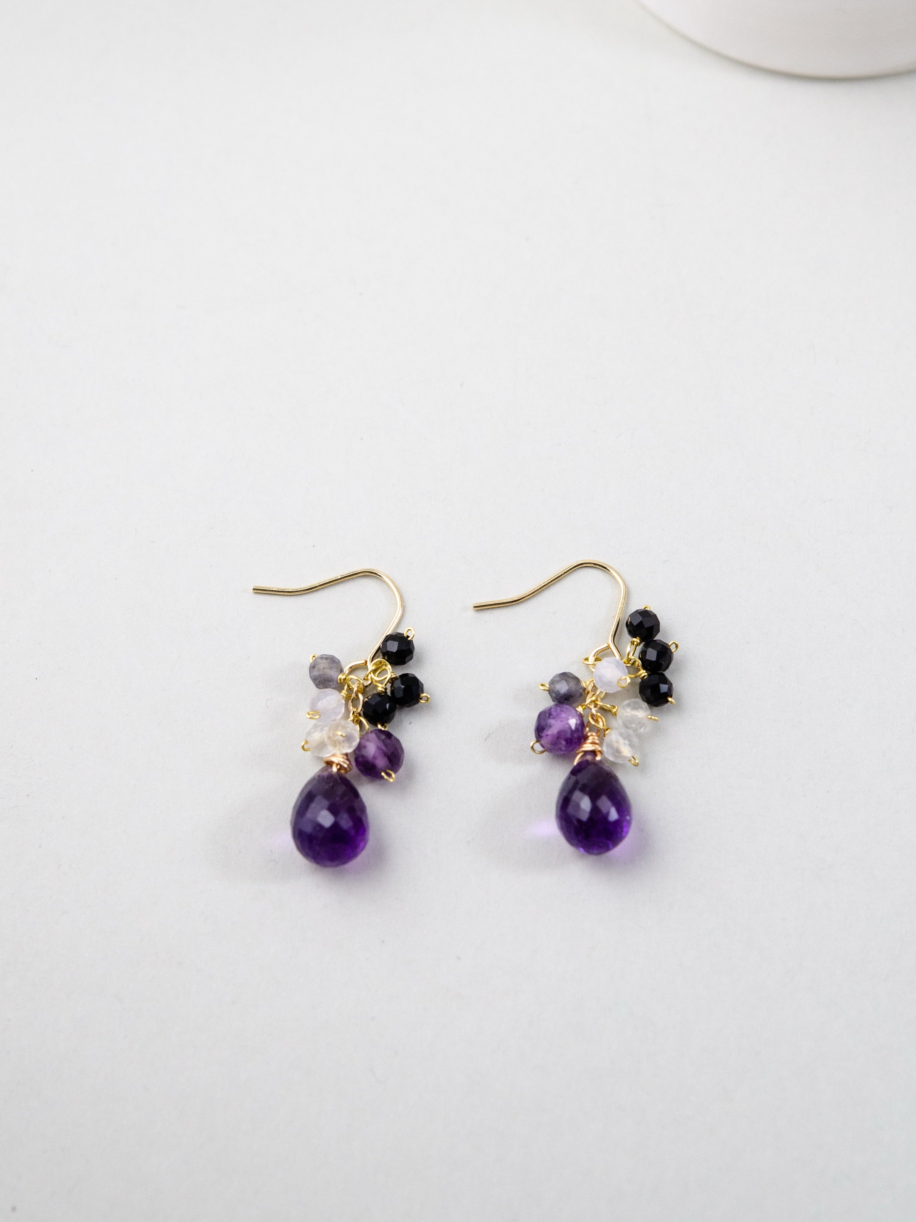 天然石 ピアス 置き画 アメジスト オブシディアン 組み合わせ ペア