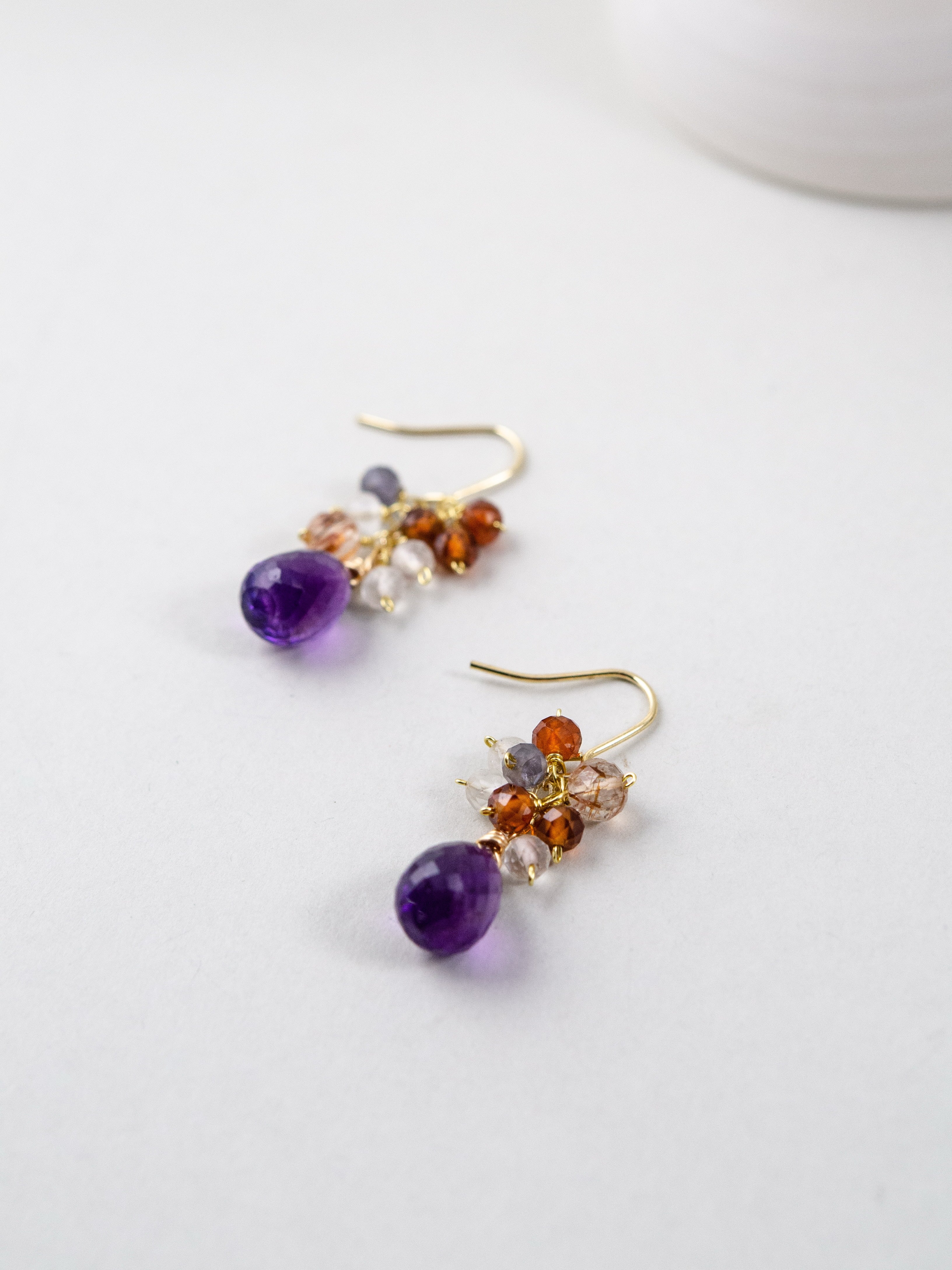 天然石 ピアス 置き画 アメジスト オレンジガーネット 組み合わせ