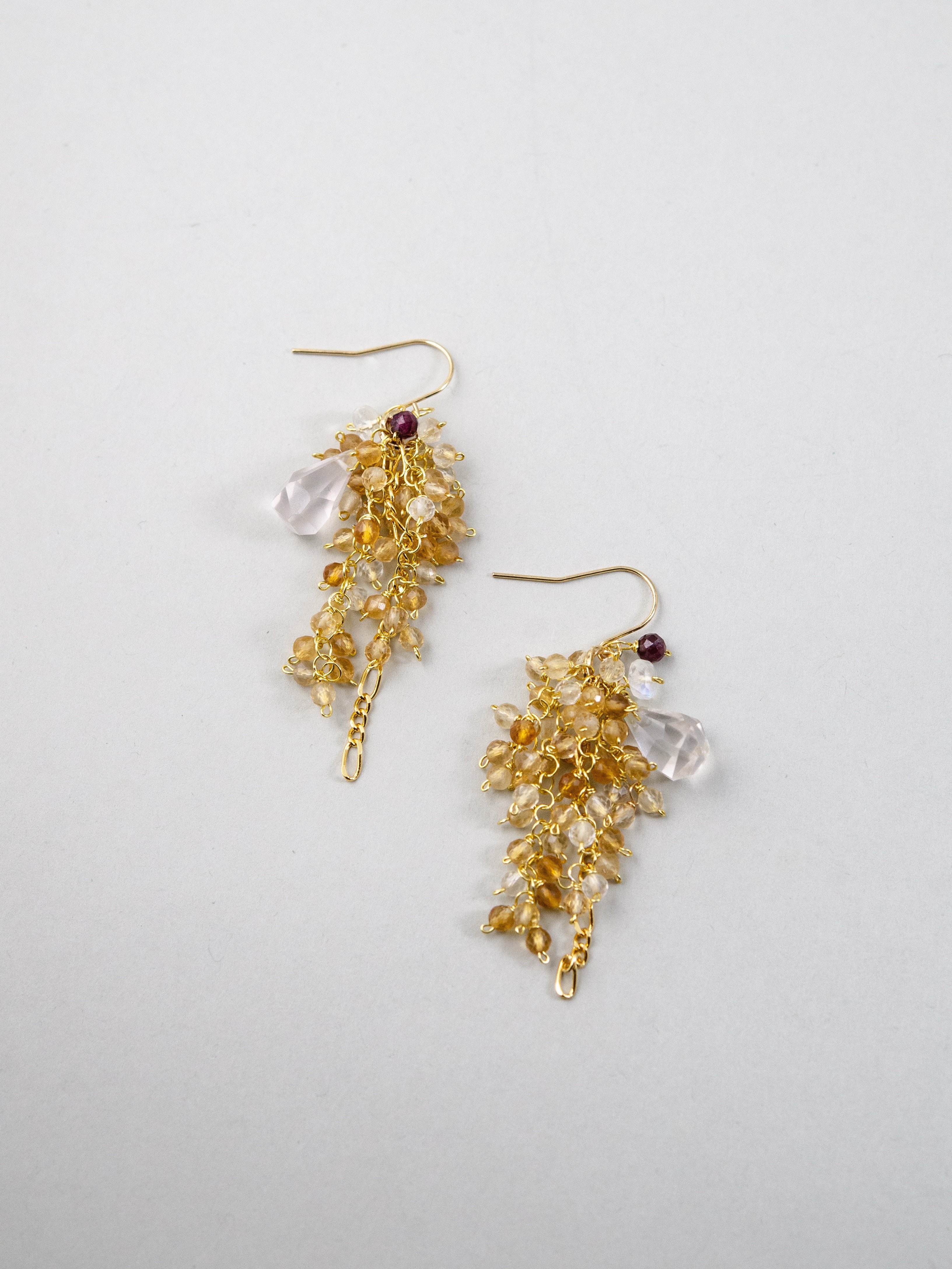 天然石 ピアス 置き画 ペア シトリン ローズクォーツ 組み合わせ