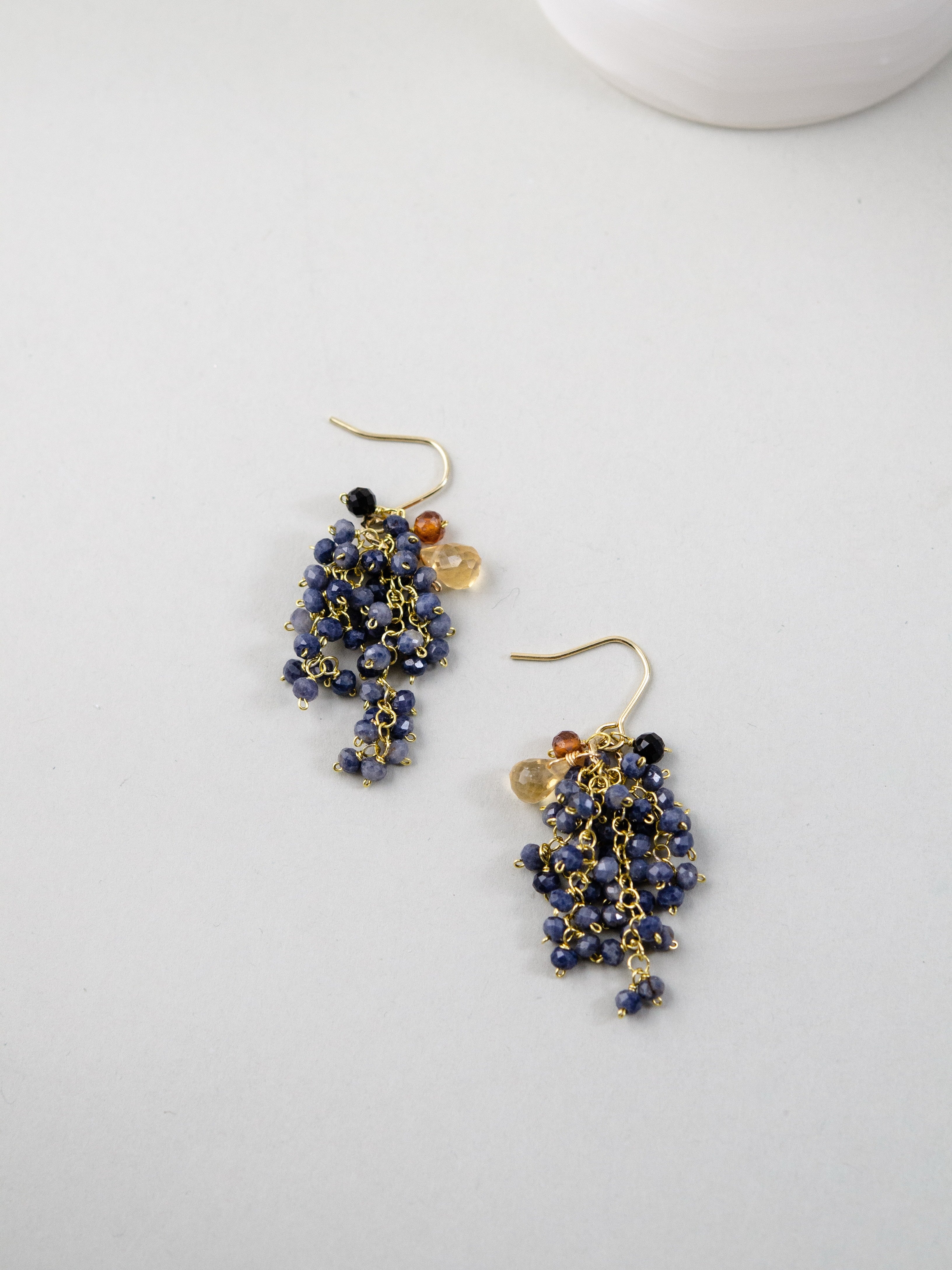 天然石 ピアス 置き画 サファイア シトリン 組み合わせ クラスター