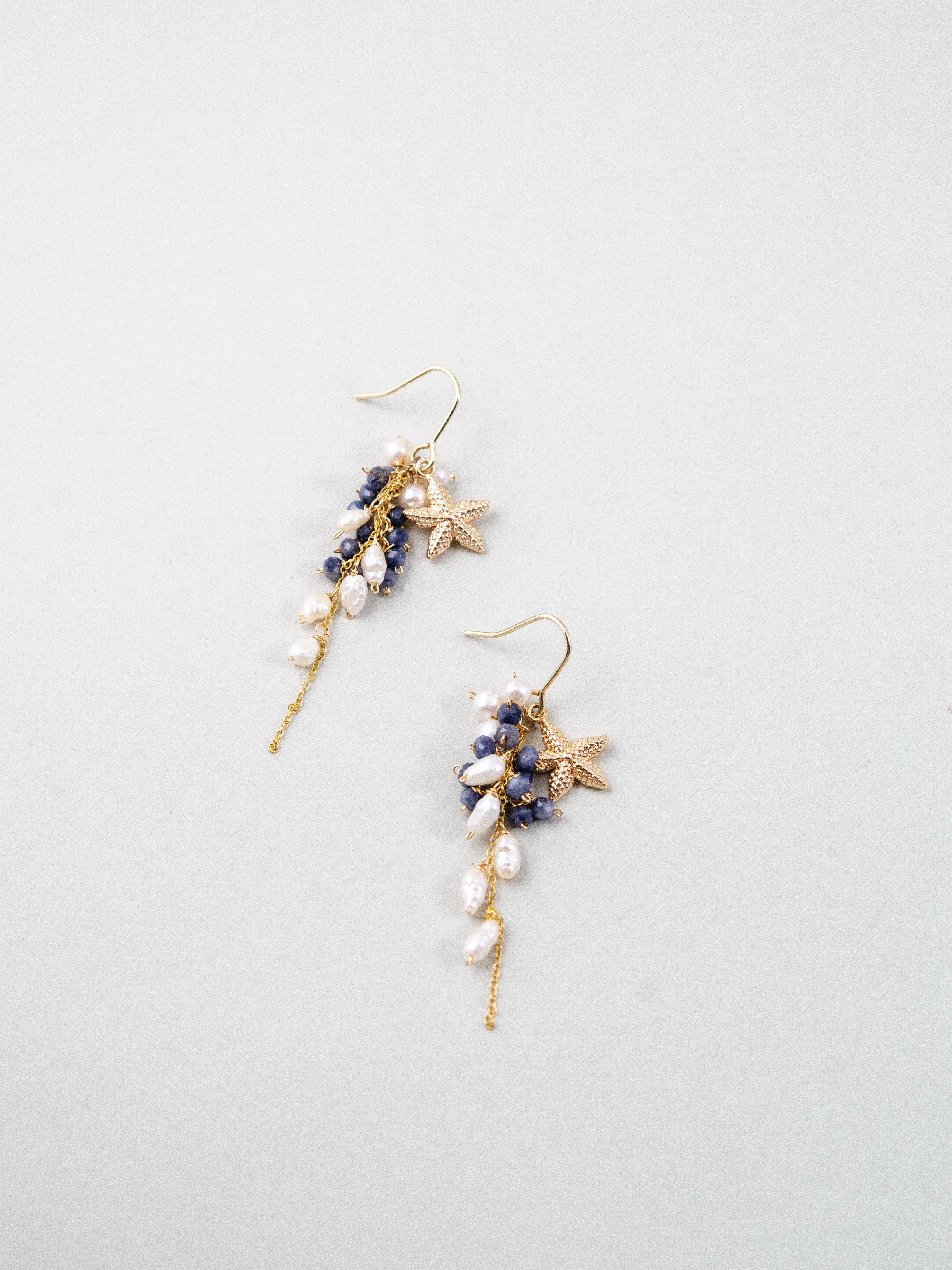 天然石 ピアス ペア サファイア パール 14kgf