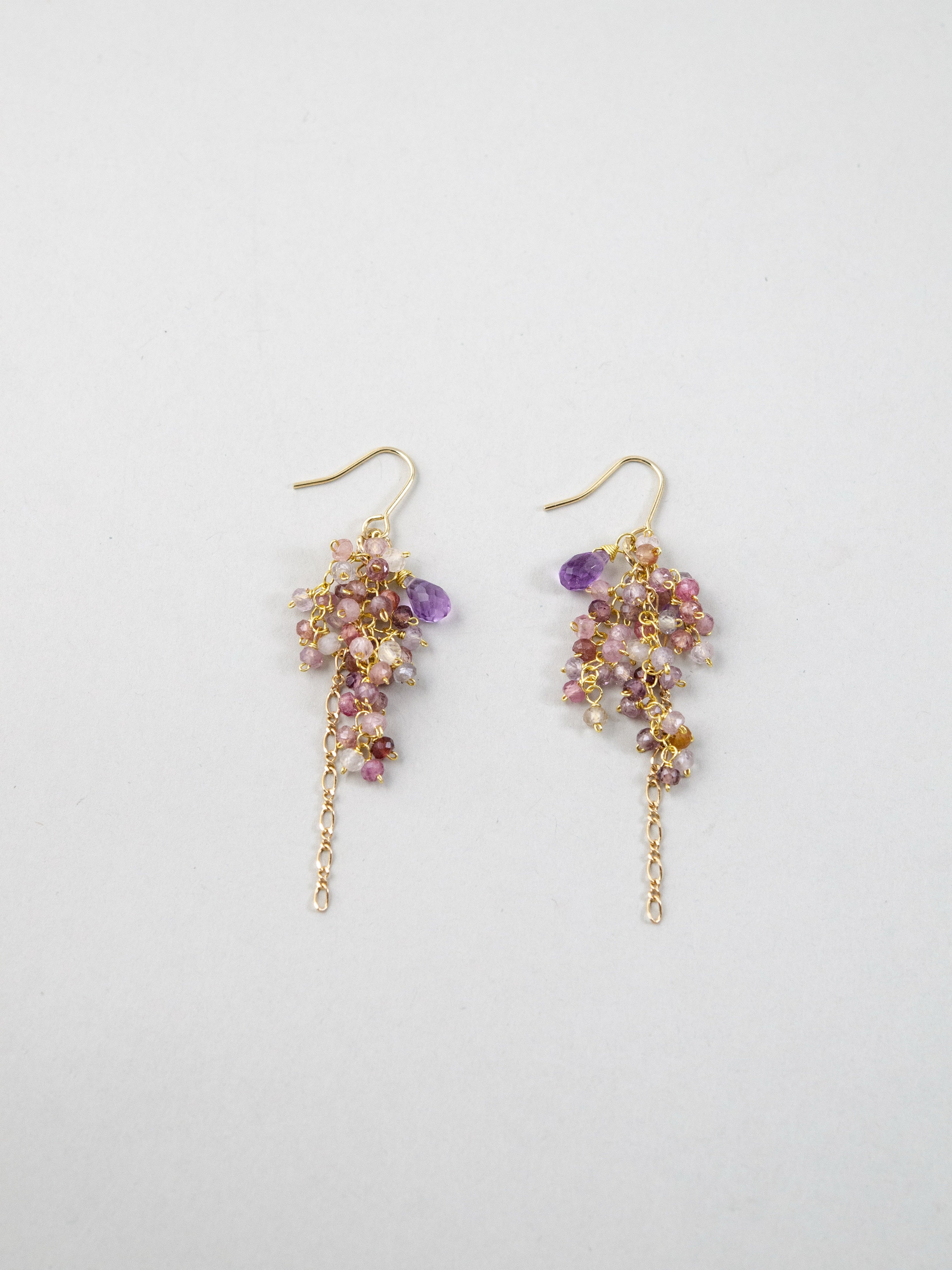 LUCINE アメジスト & スピネル ロング ピアス【イヤリング可】藤の花の