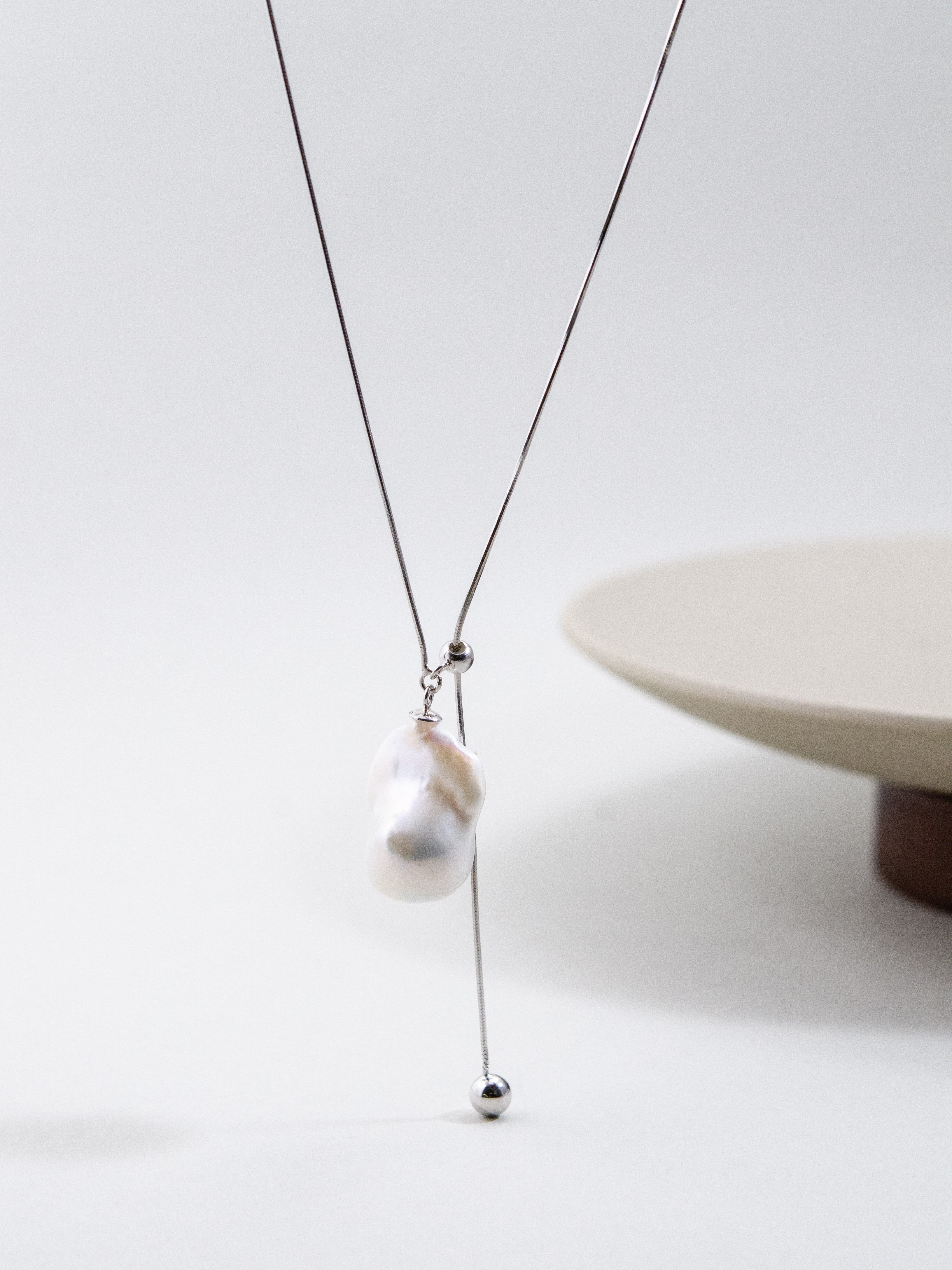 大粒 バロックパール スネークチェーン ロングネックレス Y字ラリエット SV925