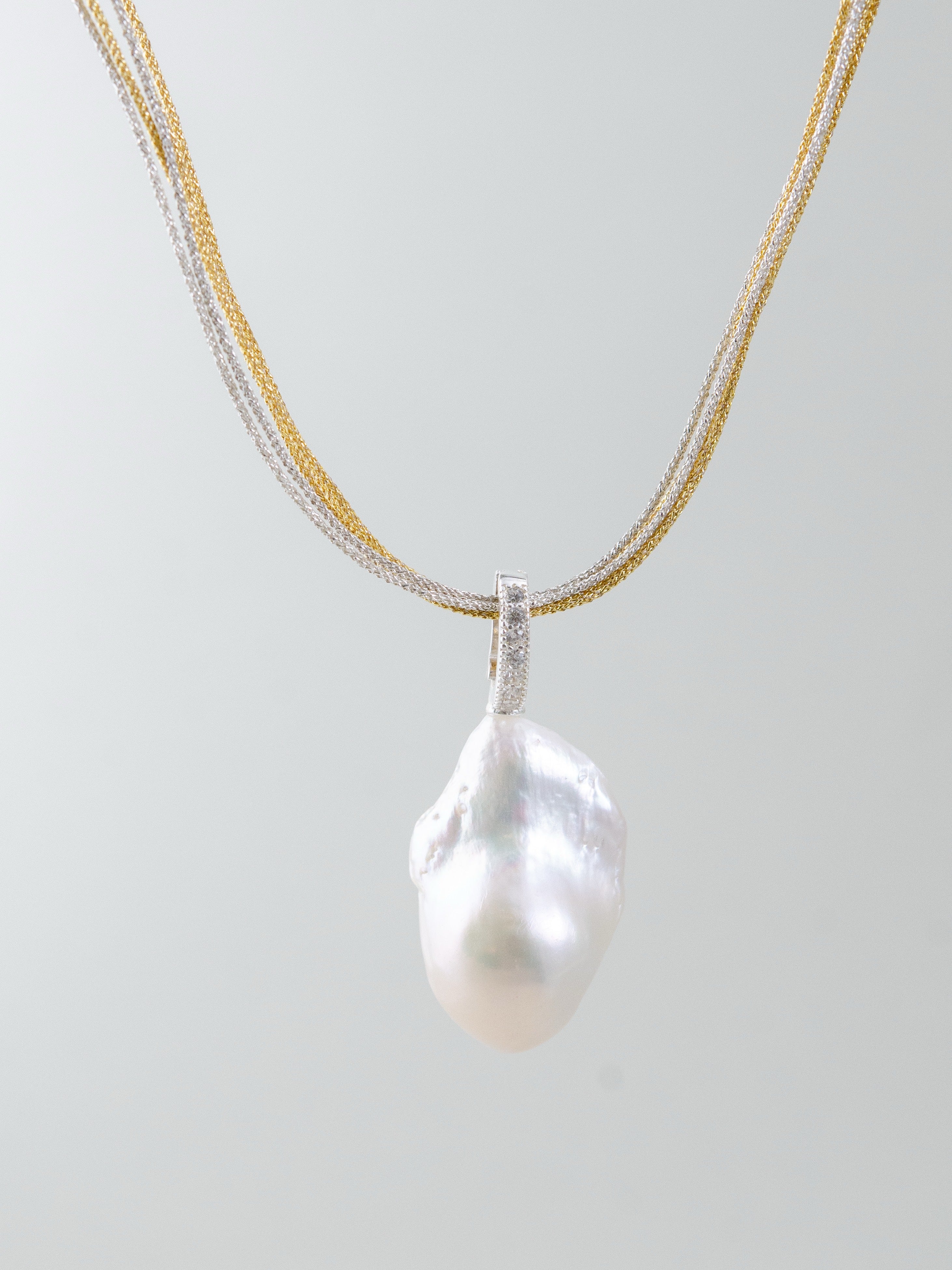 大粒 ホワイト バロックパール 多連 ネックレス トップ取り外し可 クリッカー 6月誕生石