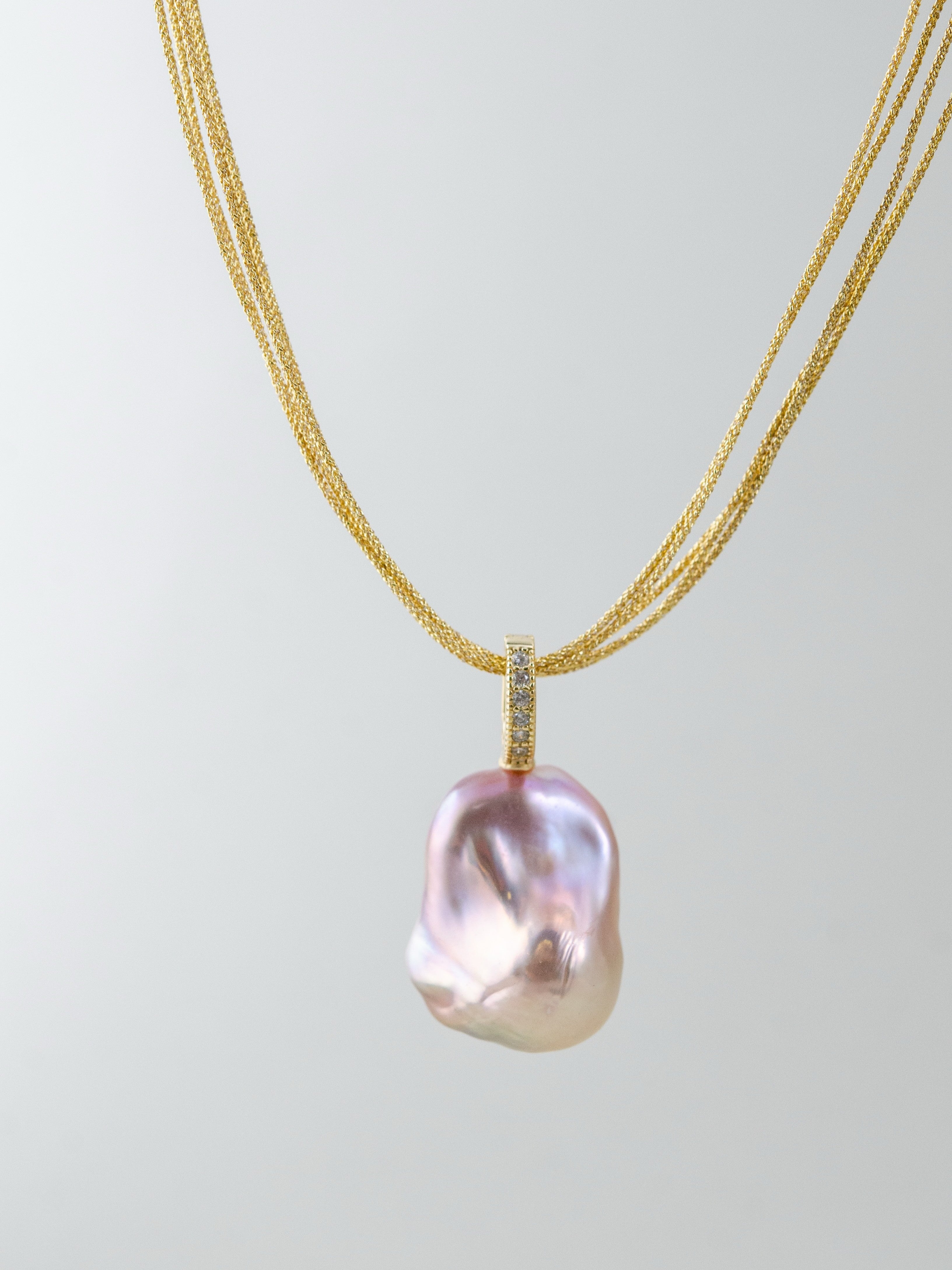 大粒 メタリックピンク バロックパール 多連 ネックレス トップ取り外し可 クリッカー 6月誕生石