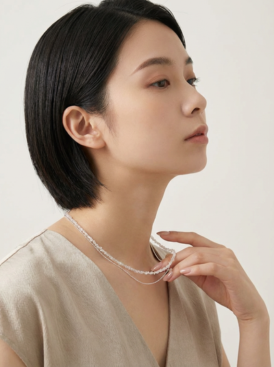 希少石 フェナカイト 2連ネックレス〈天使の煌めき〉SV925 高波動 ／ レイヤードシリーズ｜神戸アトリエ LUCINE