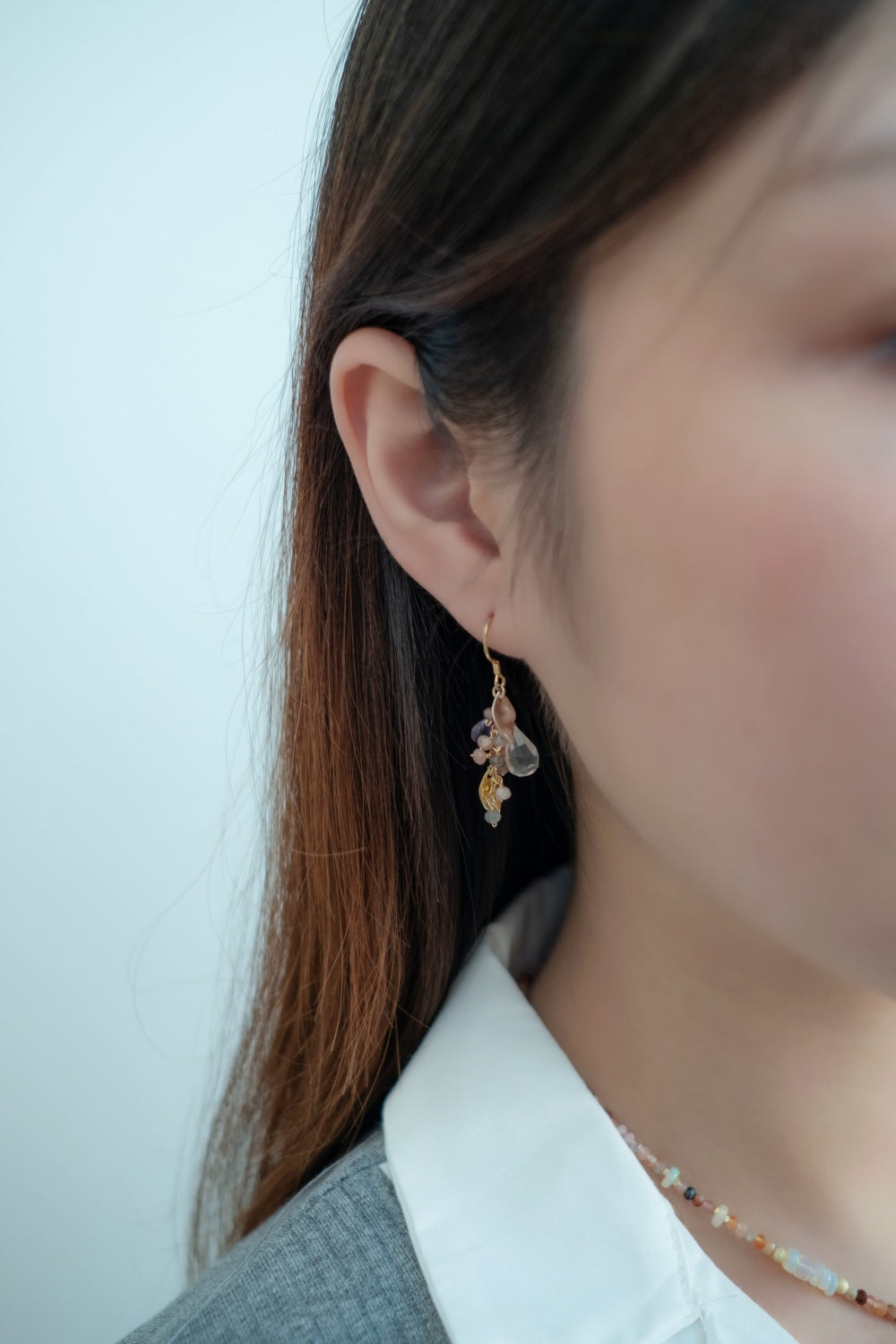 ローズクォーツ アメジスト ピアス 斜め配置 10月・2月誕生石