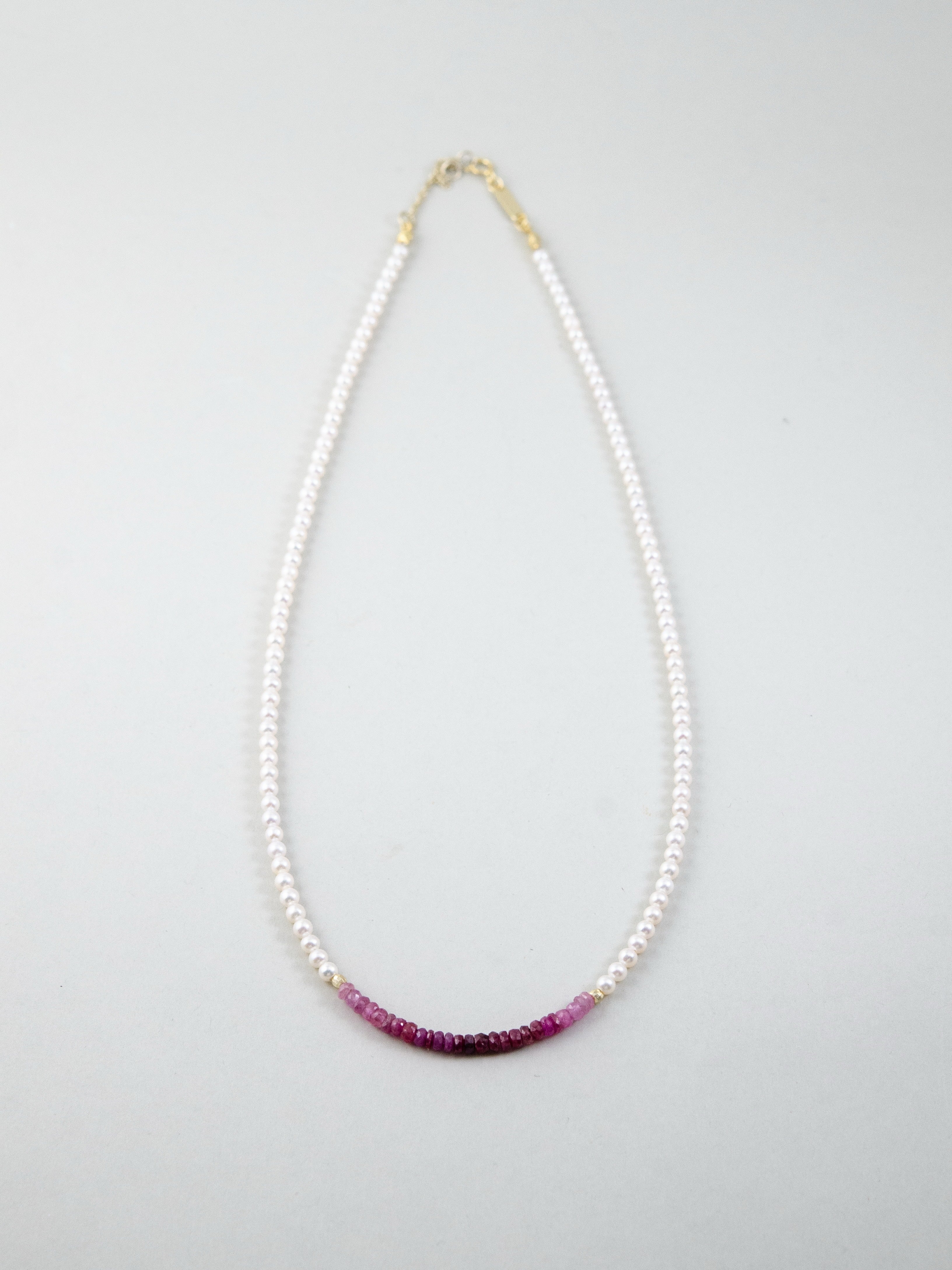 淡水パール ルビー ネックレス 楕円配置 6月・7月誕生石