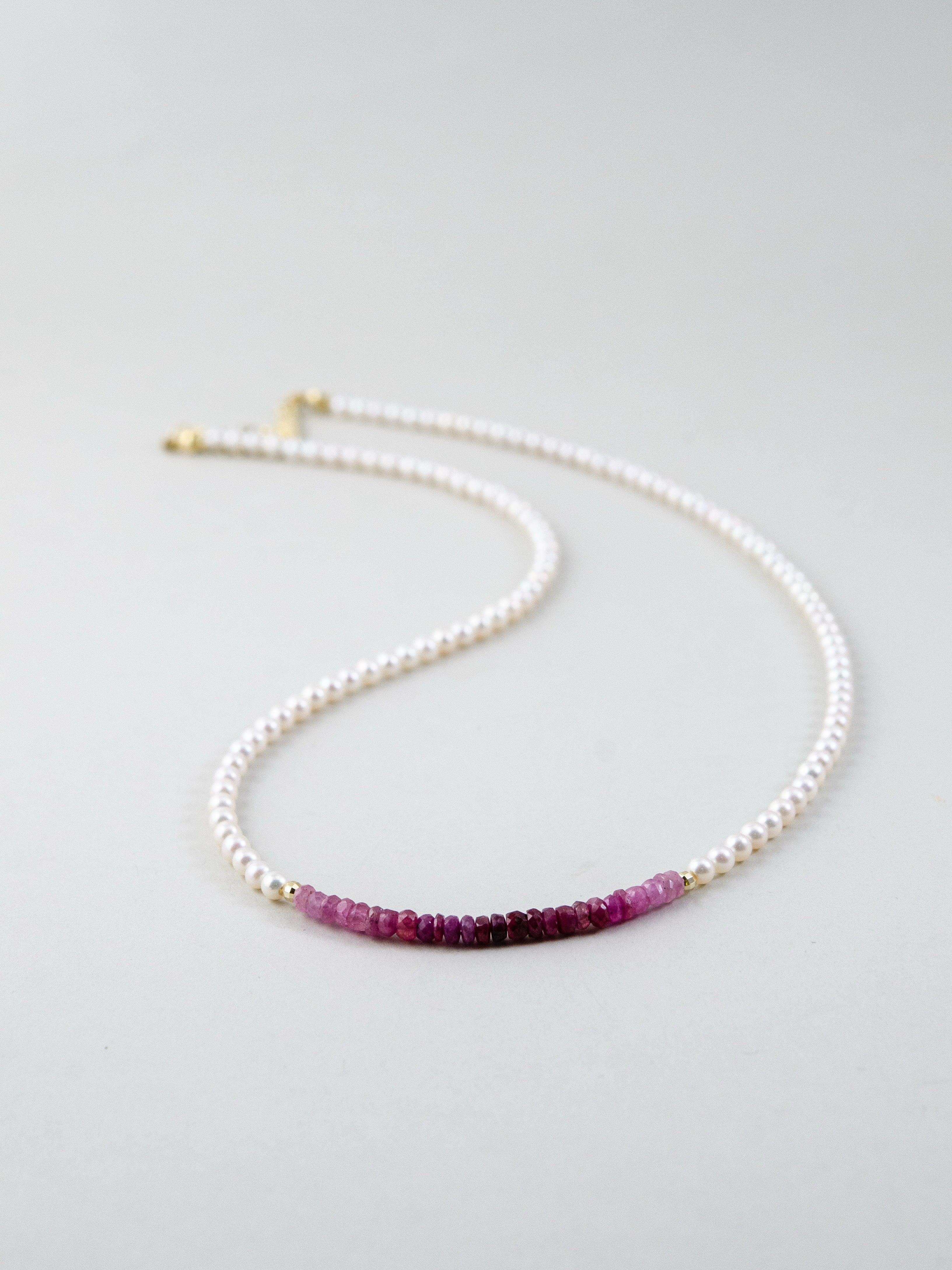 ルビー 淡水パール ネックレス S字配置 全体図 SV925 K14GP