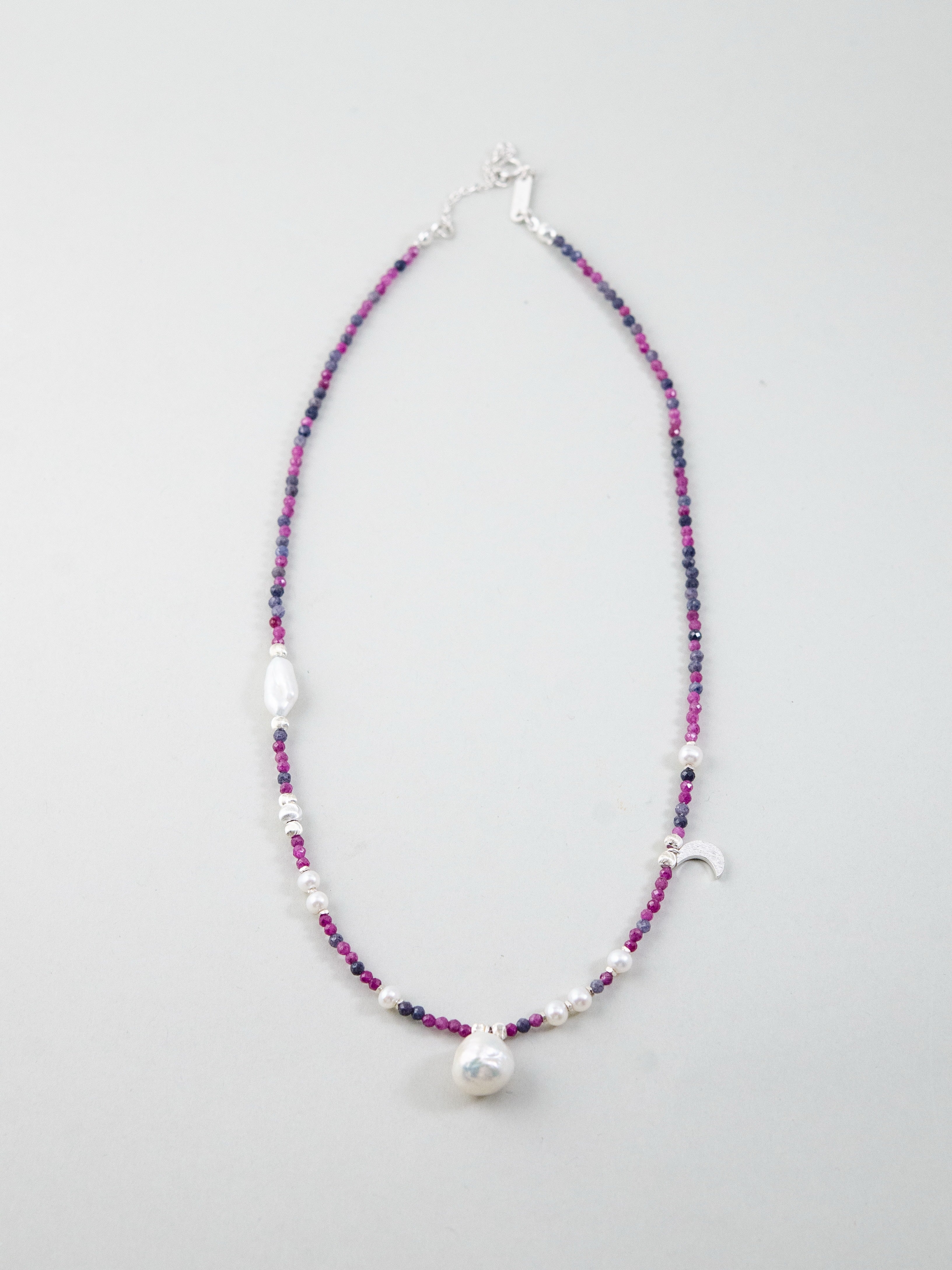 バイカラーサファイア ネックレス 平置き 全体図 SV925 シルバー