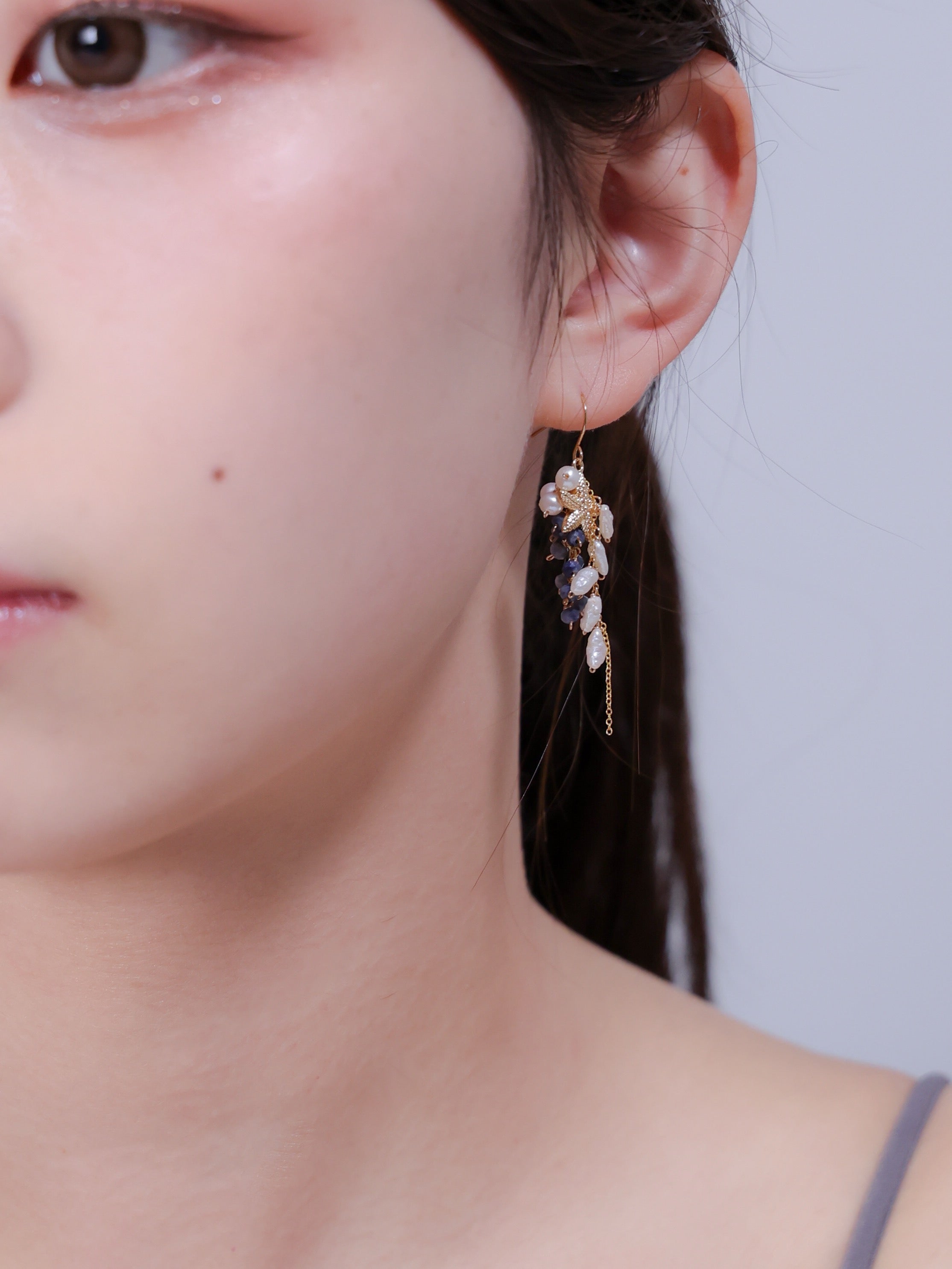 9月誕生石 6月誕生石 ピアス 着用 耳元 アップ サイズ感