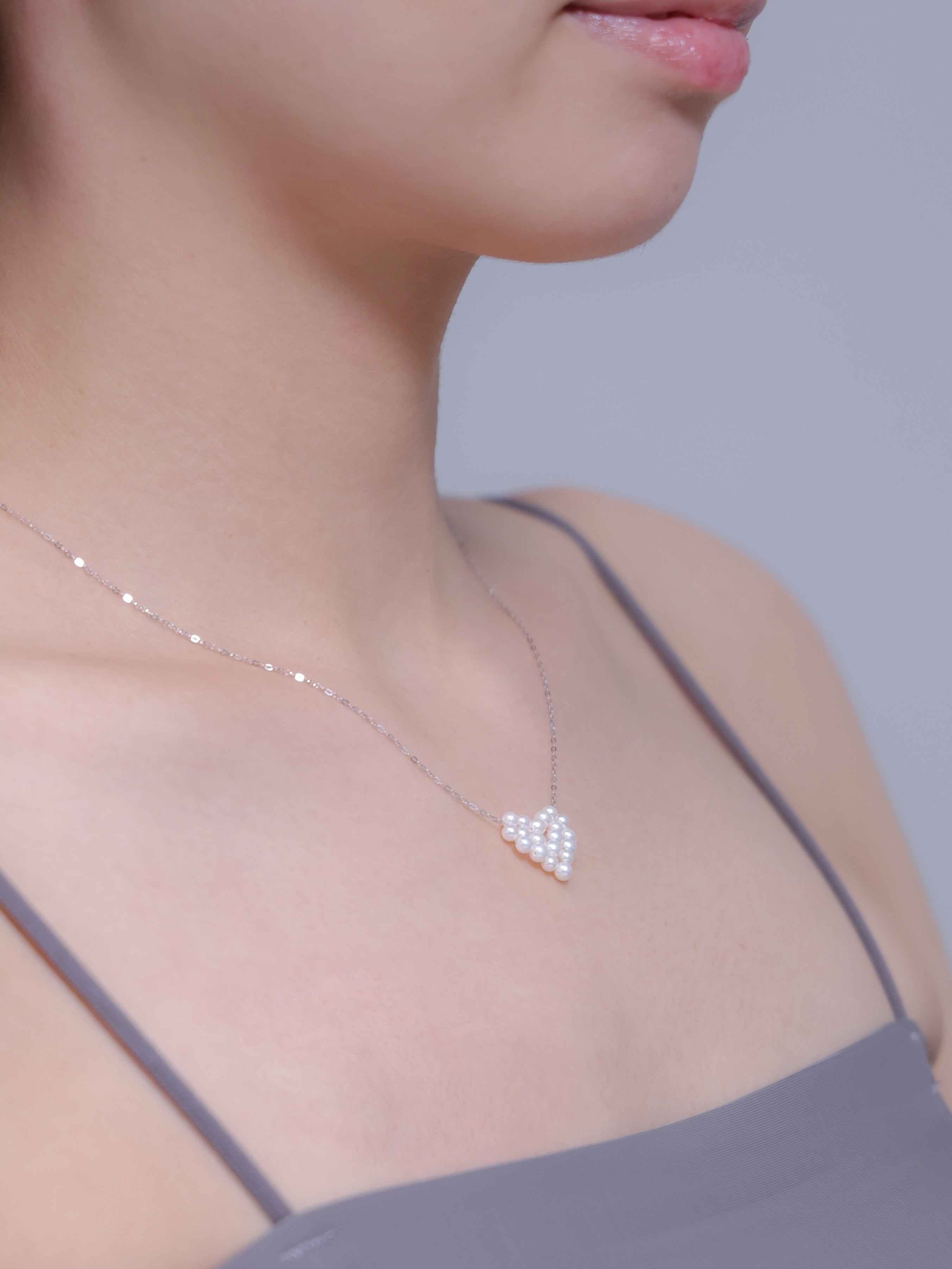淡水パール ハート ネックレス - 【大人可愛い】小粒パールの純白