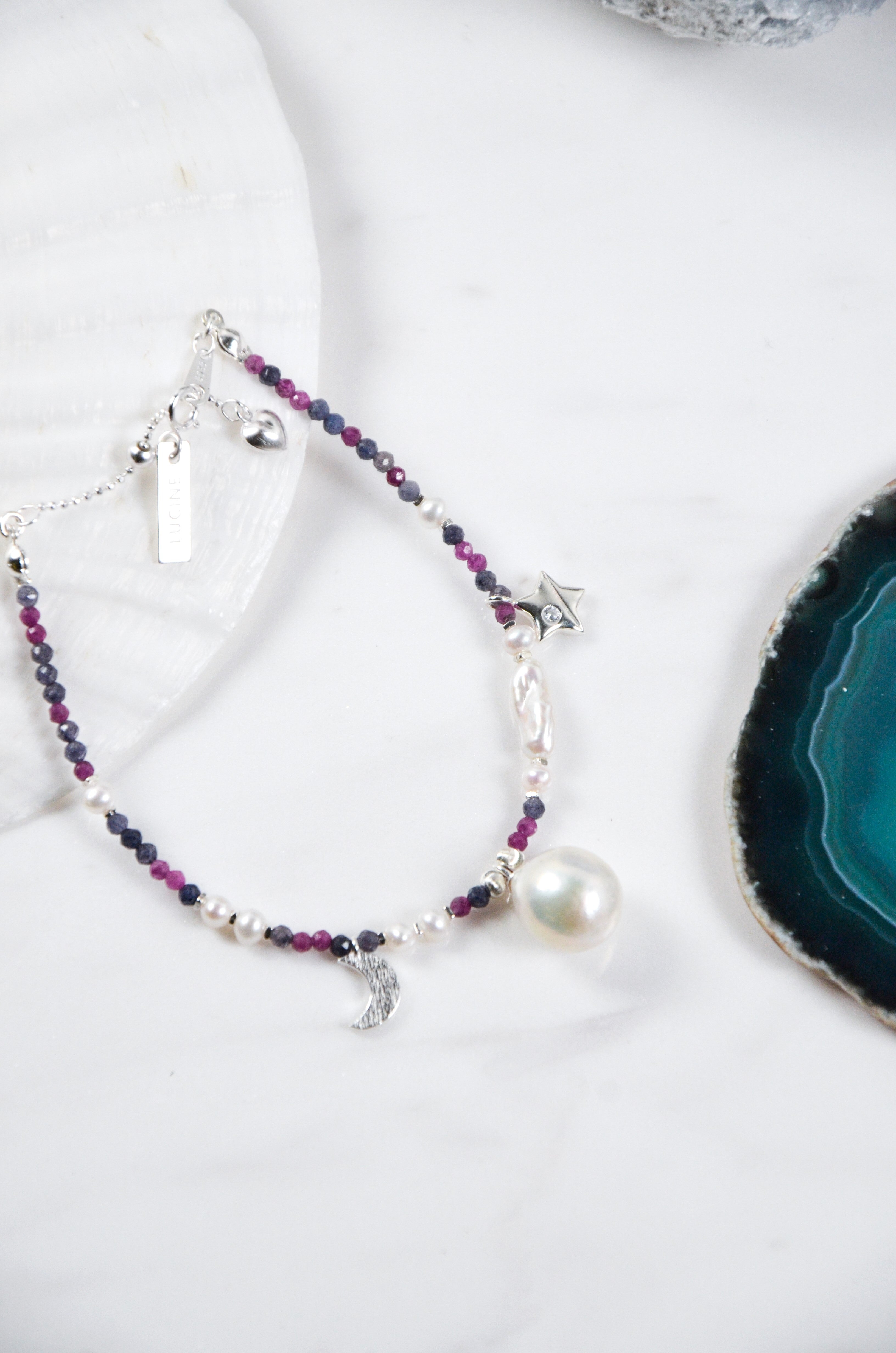 星月夜の真珠 ブレスレット 詳細画像 揺れる一粒パールとピンク・ブルーのグラデーション