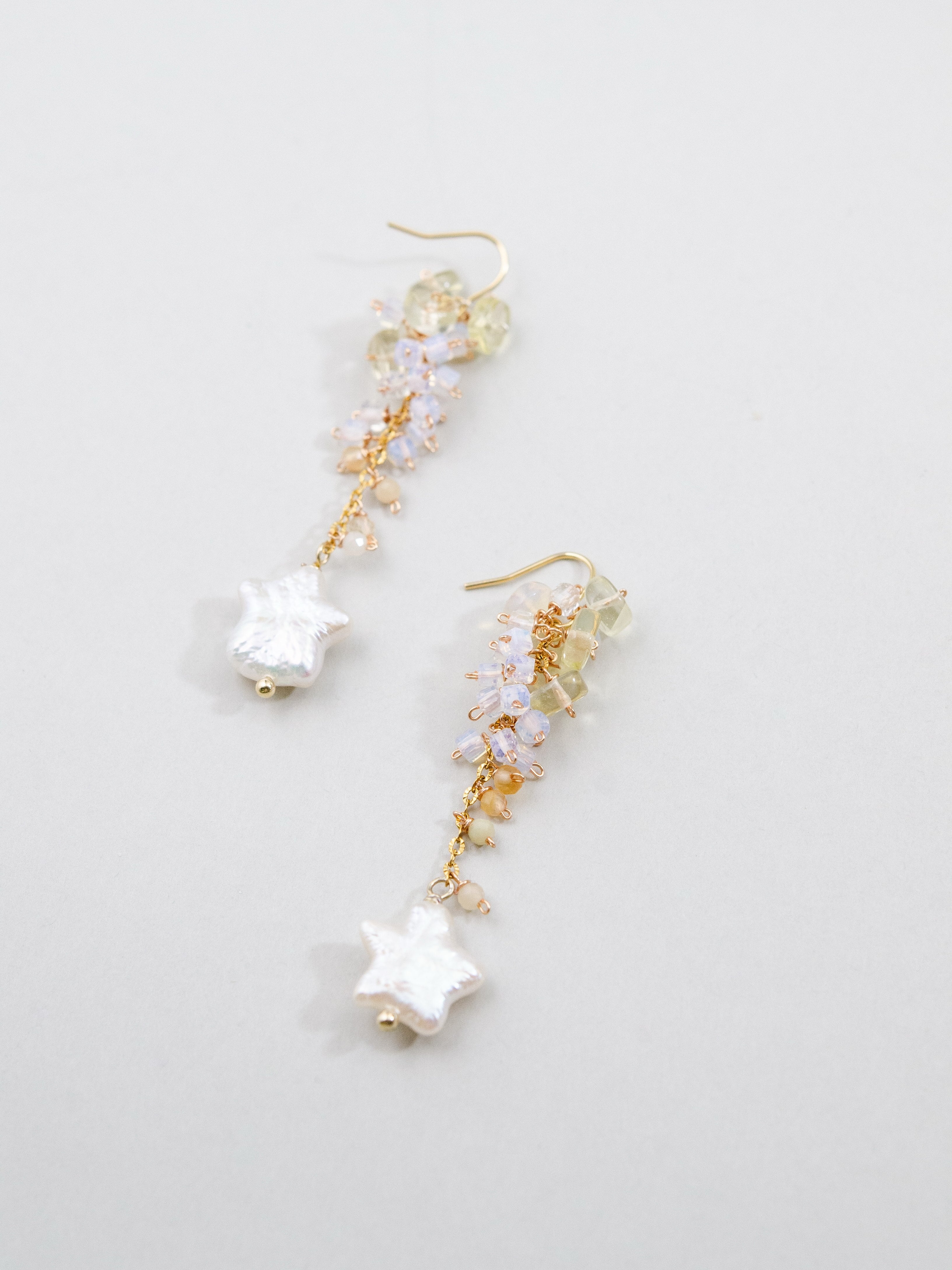 星型パール 天然石 ピアス 置き画 オパール シトリン 14kgf