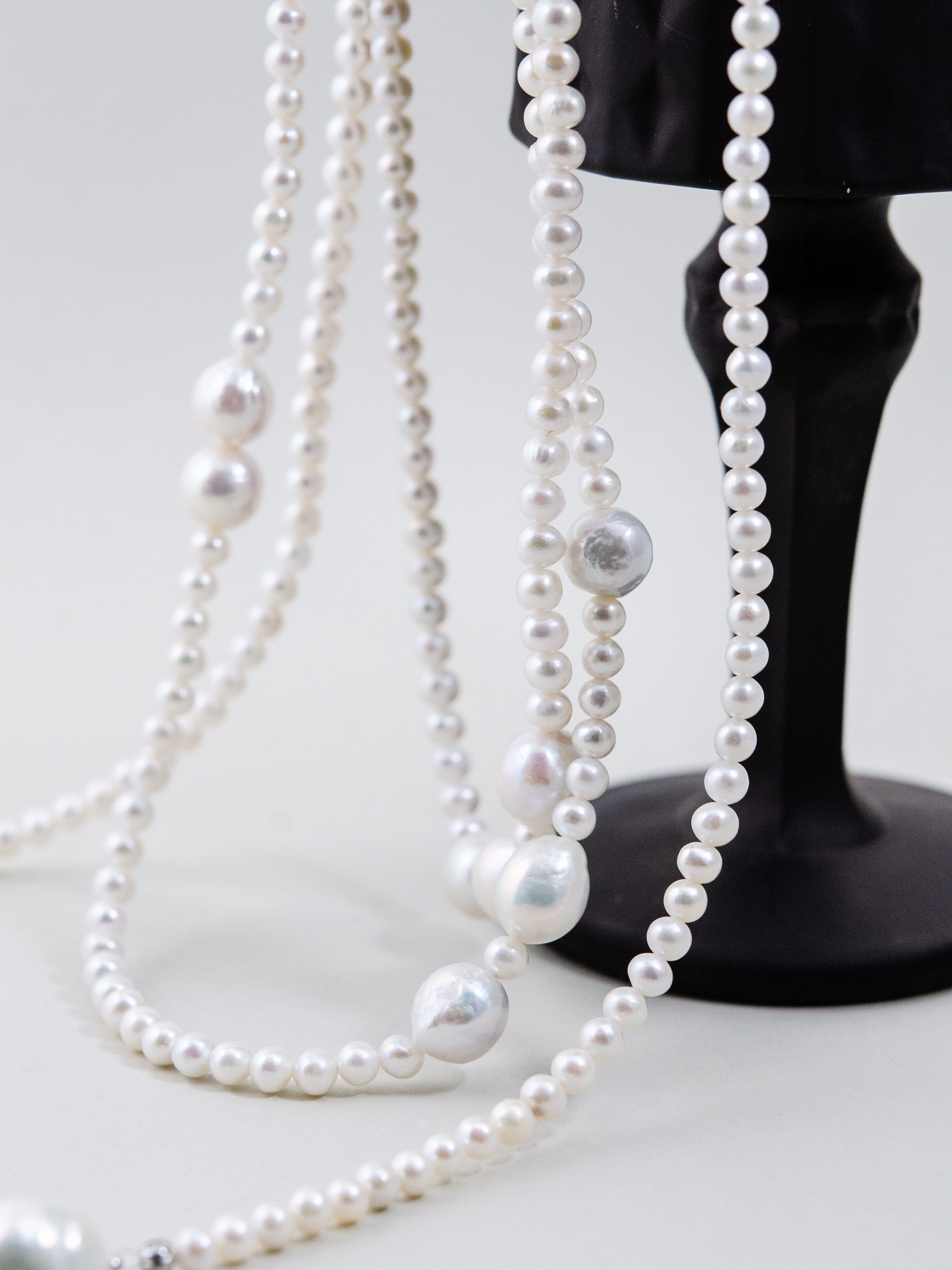 アレンジ自在 ロングネックレス 淡水パール 交差部分のディテール