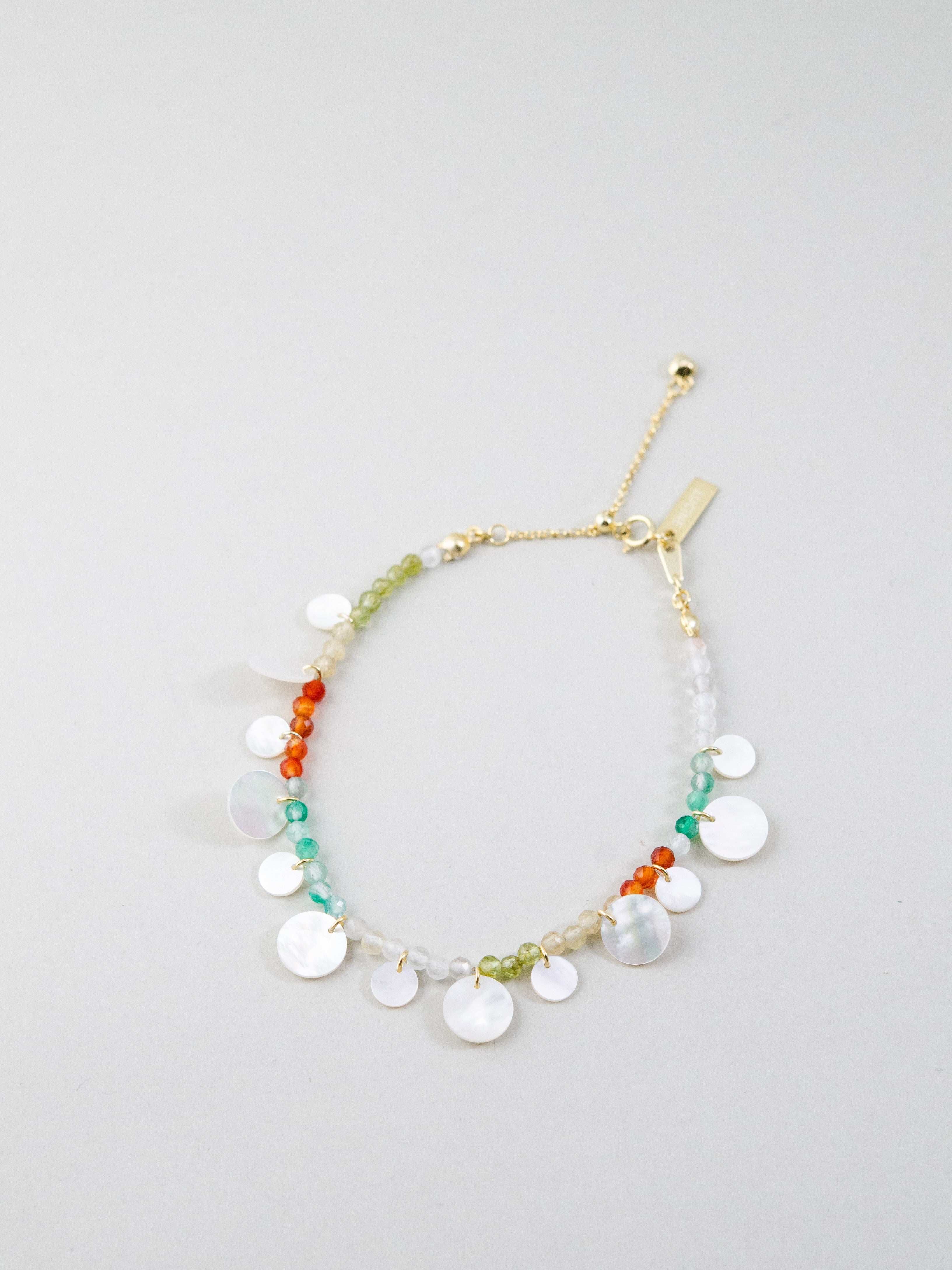 白蝶貝 & カラフル アゲート ブレスレット リズミカルな彩り コインモチーフ SV925 K14GP